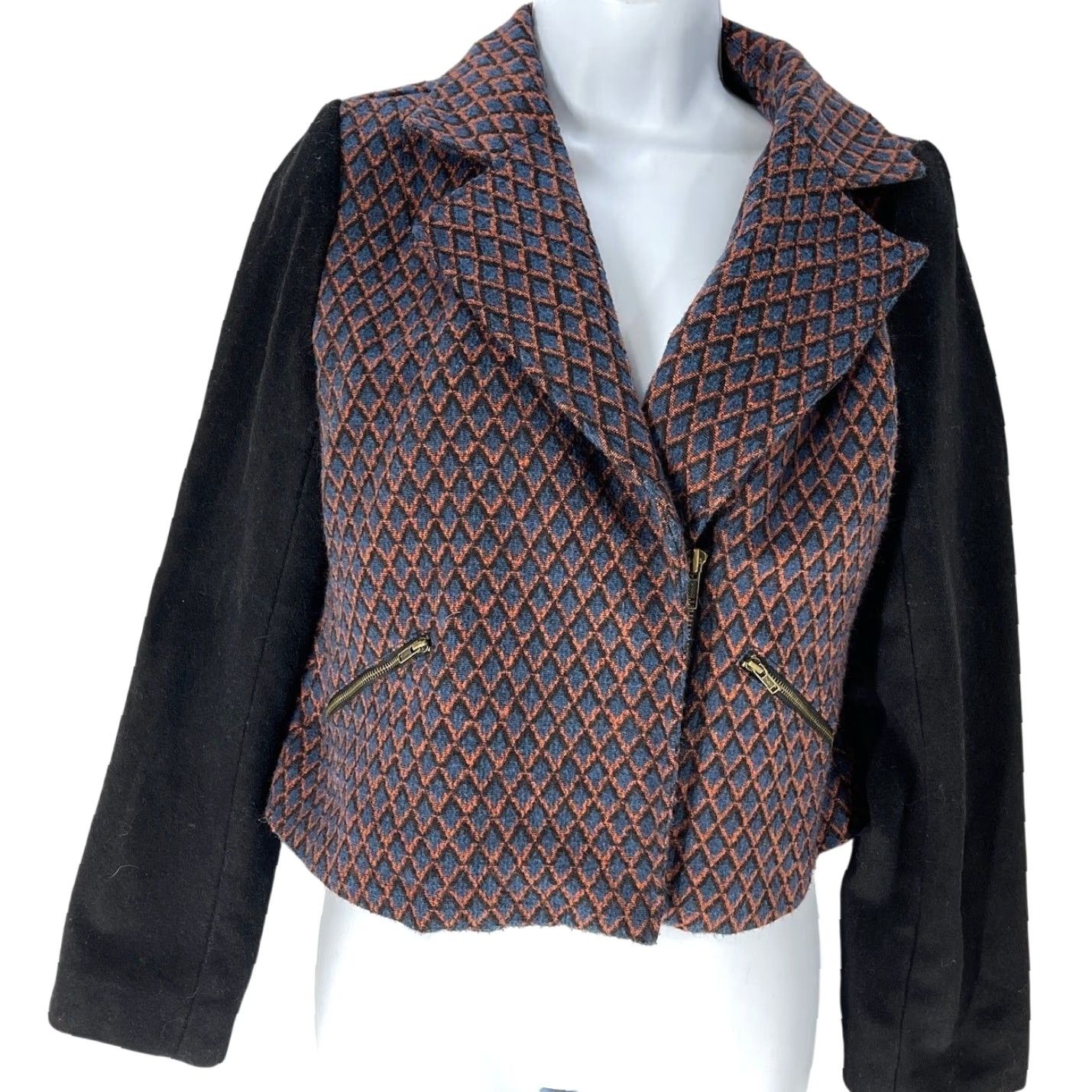 Vintage VINTAGE Evette K Jacket XS Blue Orange Black Wool Blend Blazer Avant Garde Art Deco Jacket Women XS Regular Size Short Sleeve Size XS / US 0-2 / IT 36-38 - 2 Thumbnail