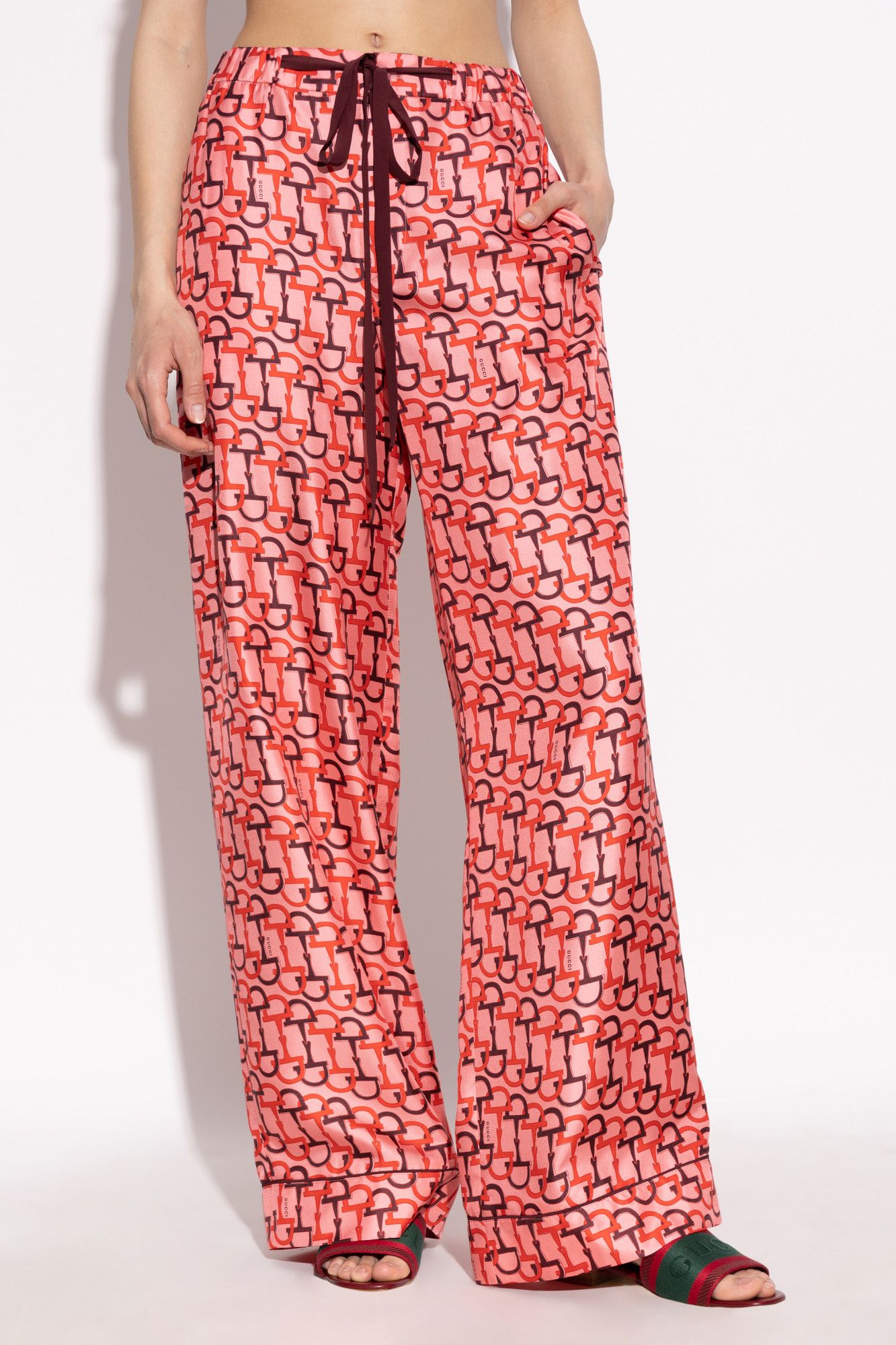 Gucci o1la5ras0526 Printed Silk Pants in Pink Size 28" / US 6 / IT 42 - 3 Thumbnail