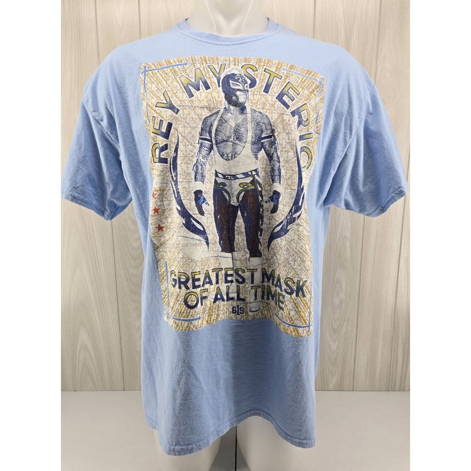 Vintage WWE Mens T-Shirt 2XL REY MYSTERIO 619 Greatest Mask Of All Time Blue Short Sleeve Crew Neck Regular Fit Size US XXL / EU 58 / 5 - 2 Thumbnail