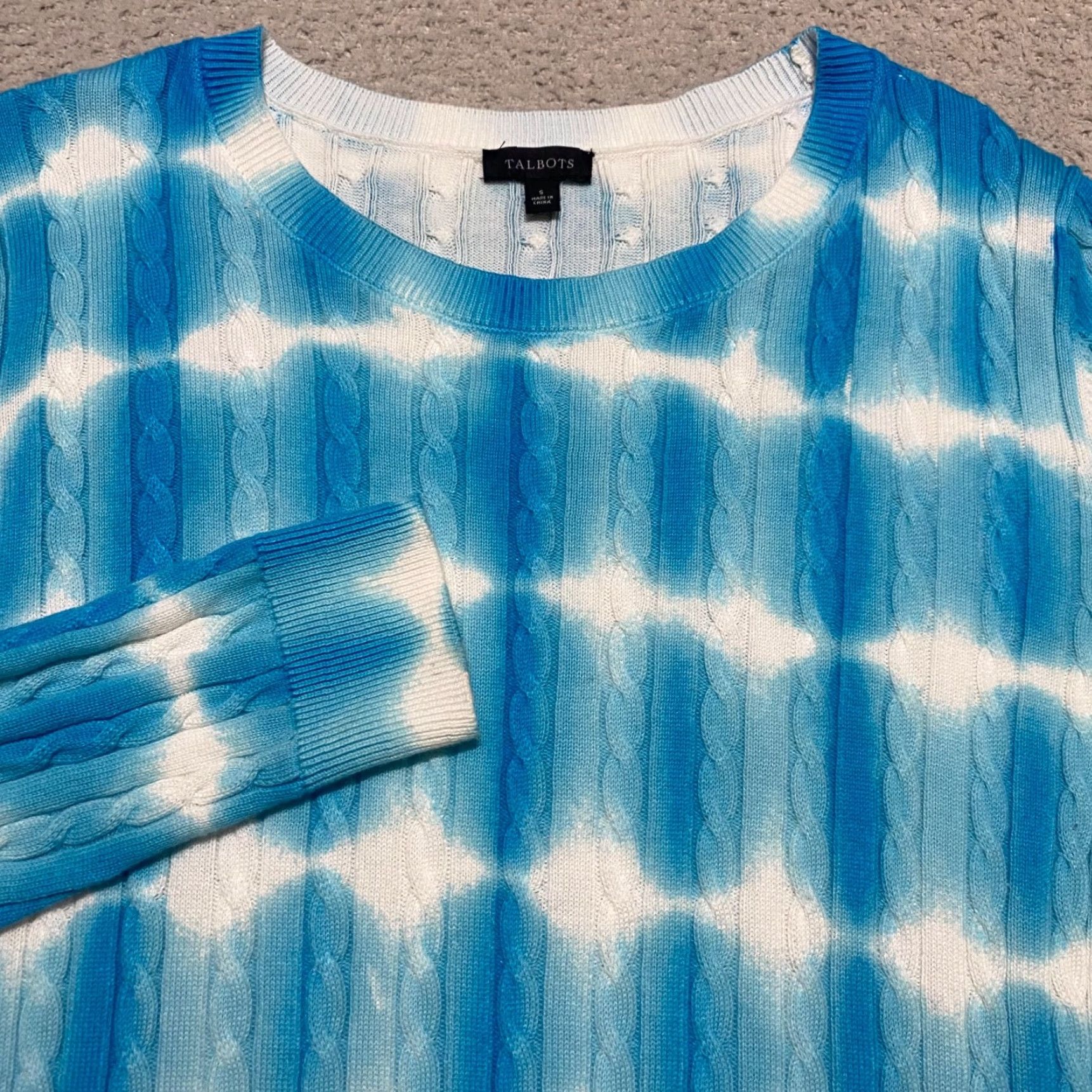 Talbots Talbots Womens Small Sweater Blue Geometric Long Sleeve Crew Neck Cable Knit Size S / US 4 / IT 40 - 4 Thumbnail
