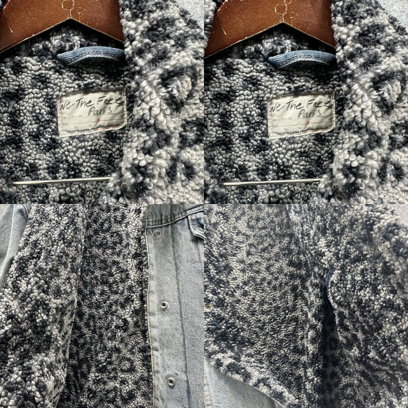 Free People Free People We The Free Motorcycle Jacket Denim Trucker Leopard Sherpa Collar Blue S Womens Vintage No N/A Size S / US 4 / IT 40 - 8 Thumbnail