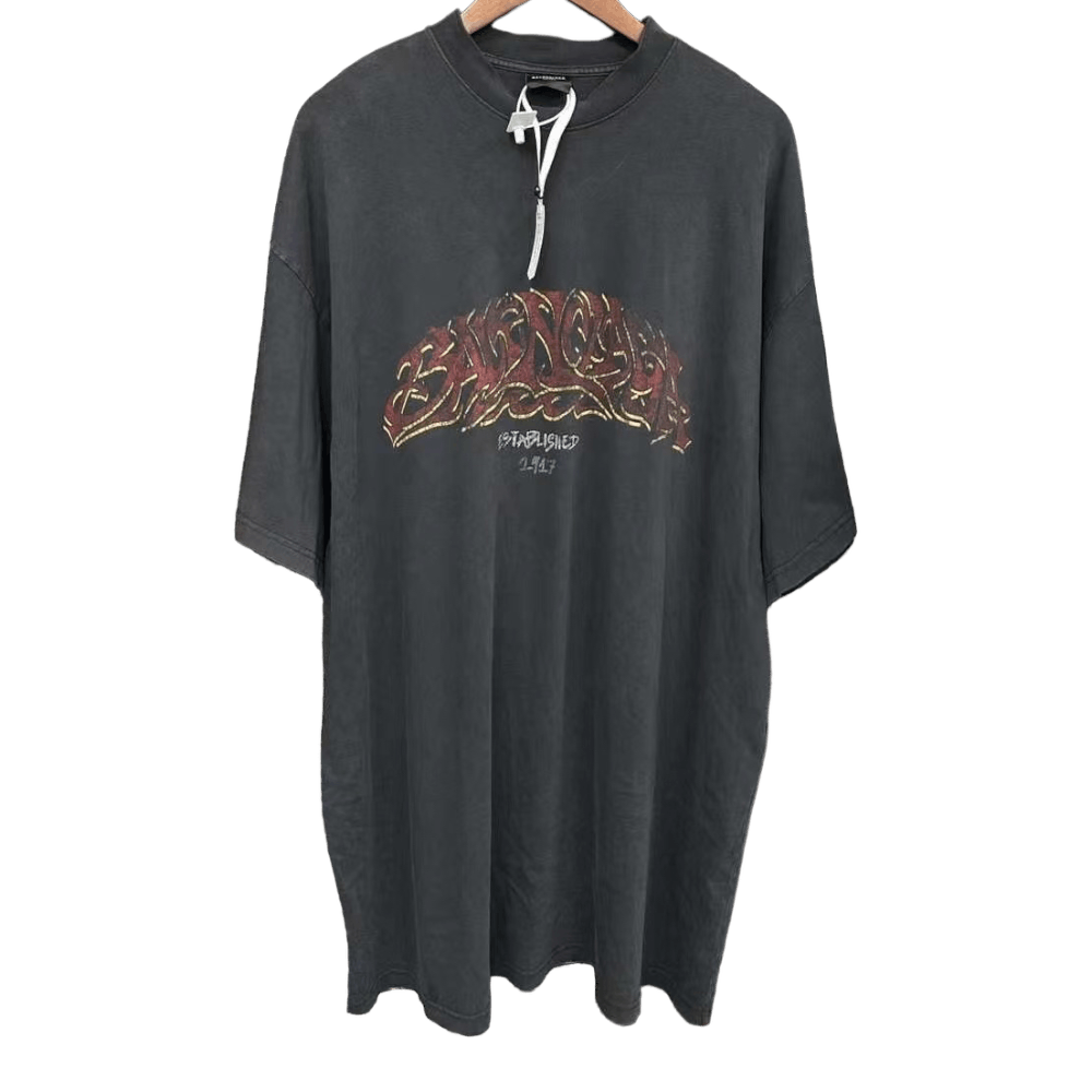 image of Balenciaga Offshore Oversized Faded Black Tee, Men's (Size XL)