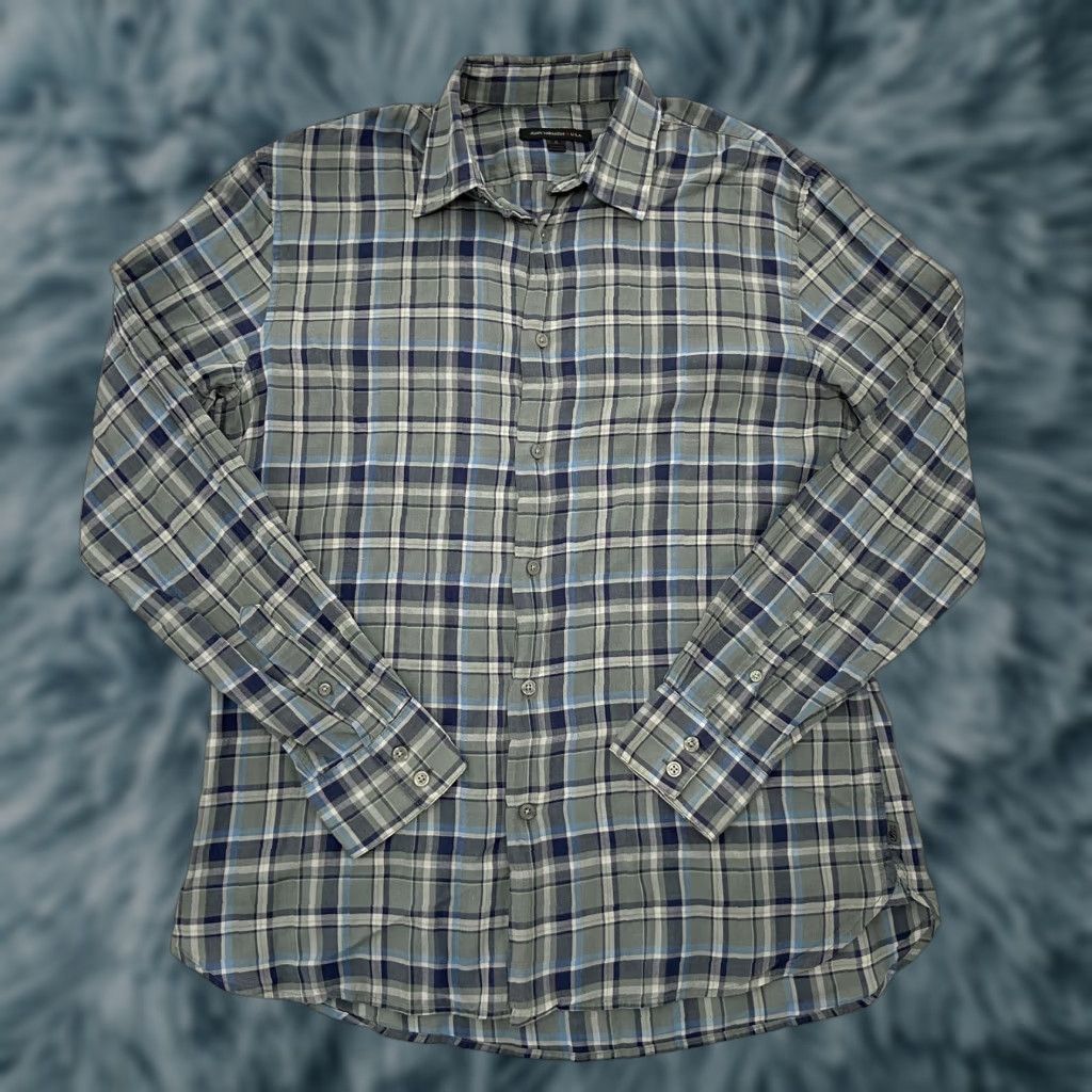 John Varvatos John Varvatos Shirt Adult Small Green Plaid Button-Up Long Sleeve Mens S Cotton Vintage No Size US S / EU 44-46 / 1 - 1 Thumbnail