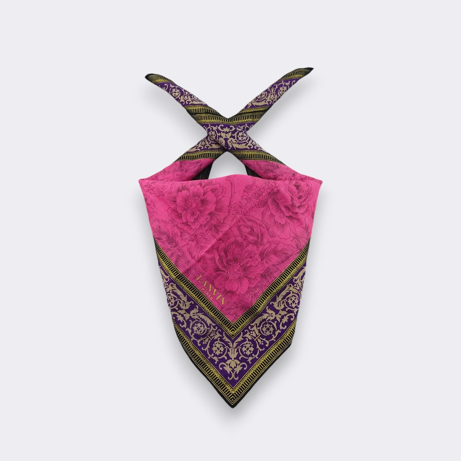 Lanvin Vintage Lanvin Paris Pink Floral Cotton Handkerchief Scarf Size ONE SIZE - 2 Thumbnail