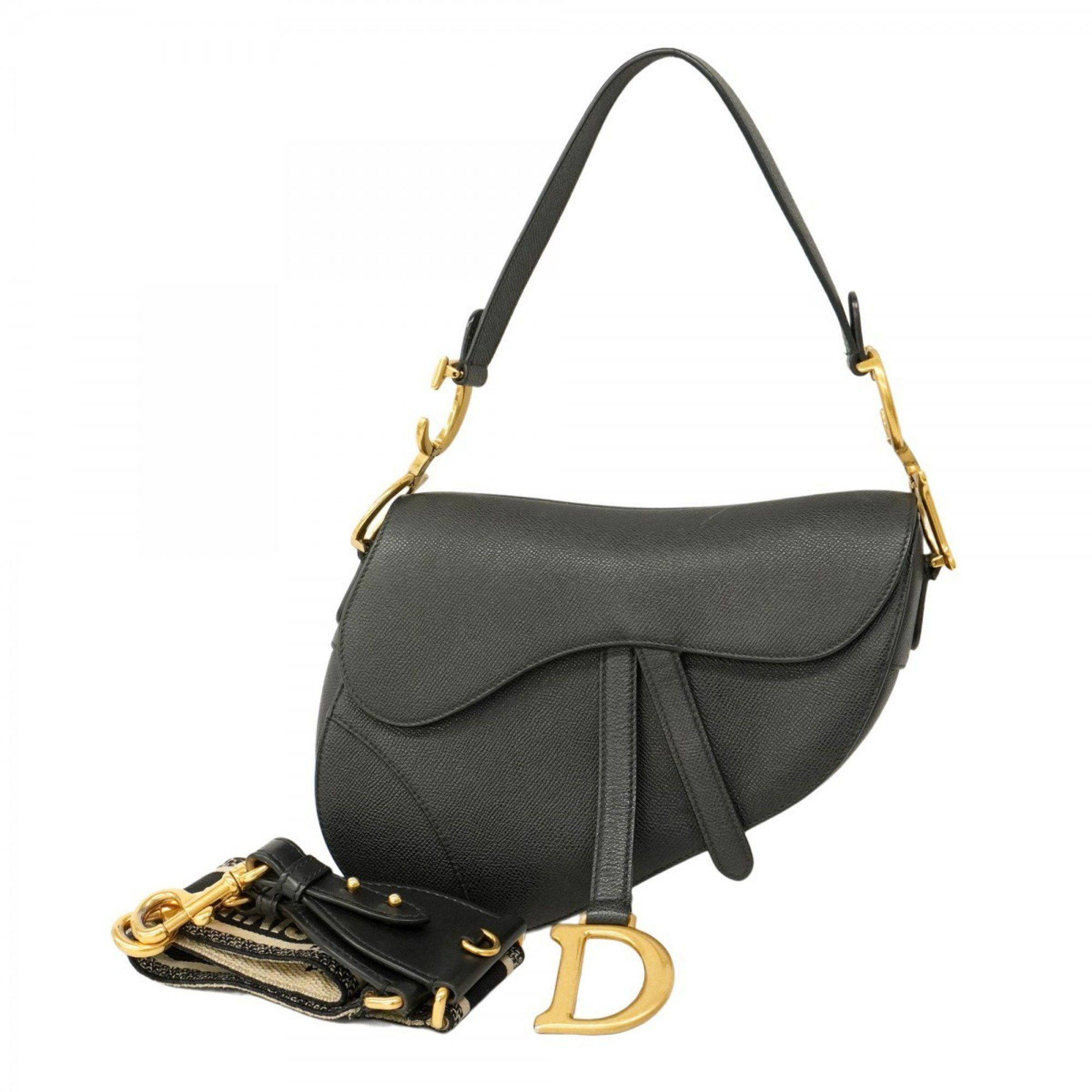 Christian Dior Handbag Saddle Bag Leather Black Women's