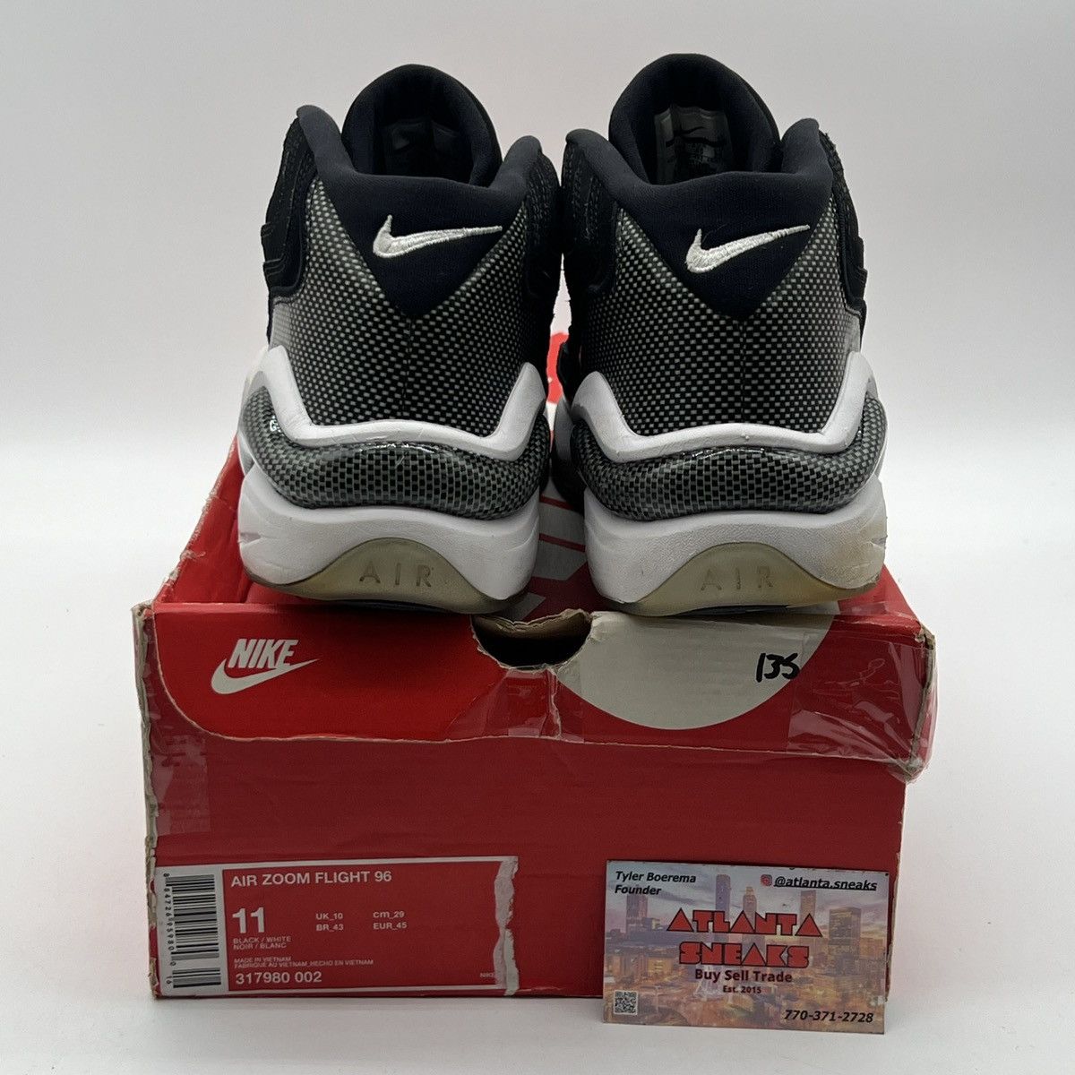 Nike Air Zoom flight 96 black white Size US 11 / EU 44 - 3 Thumbnail