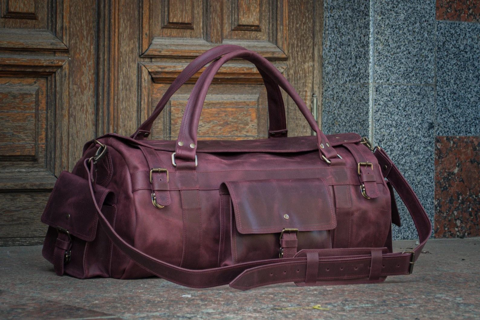 Handmade Genuine vintage leather travel bag. Duffel Bag Size ONE SIZE - 1 Thumbnail