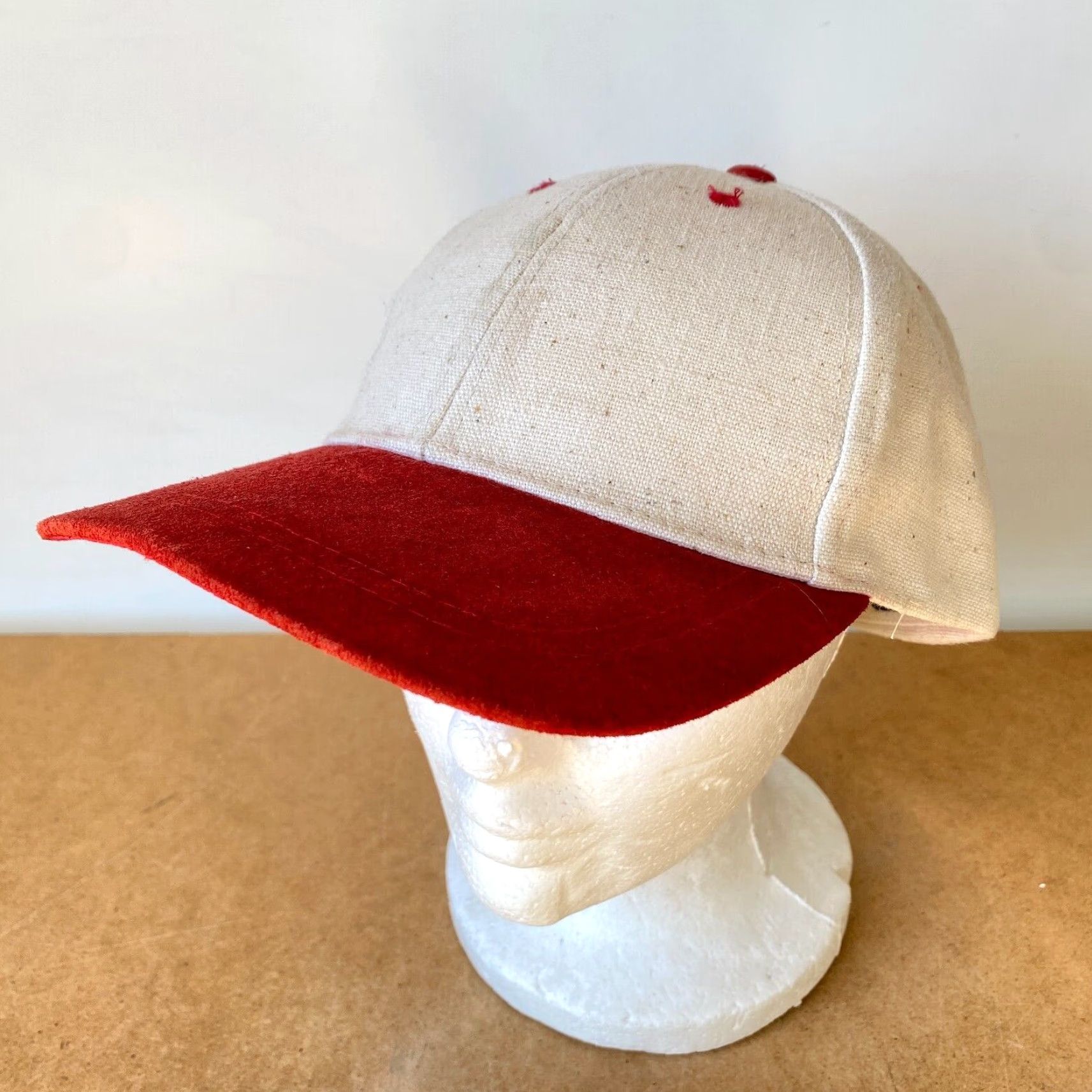 Vintage VINTAGE Nissin Dad Hat Baseball Cap Unisex Adults One Size Beige Ramie Canvas Tan Red Bill/Beige Size ONE SIZE - 2 Thumbnail