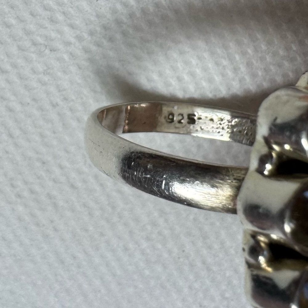 Other VIntage Art Deco Artisan Sterling Silver Ring with Brown St Size ONE SIZE - 7 Thumbnail