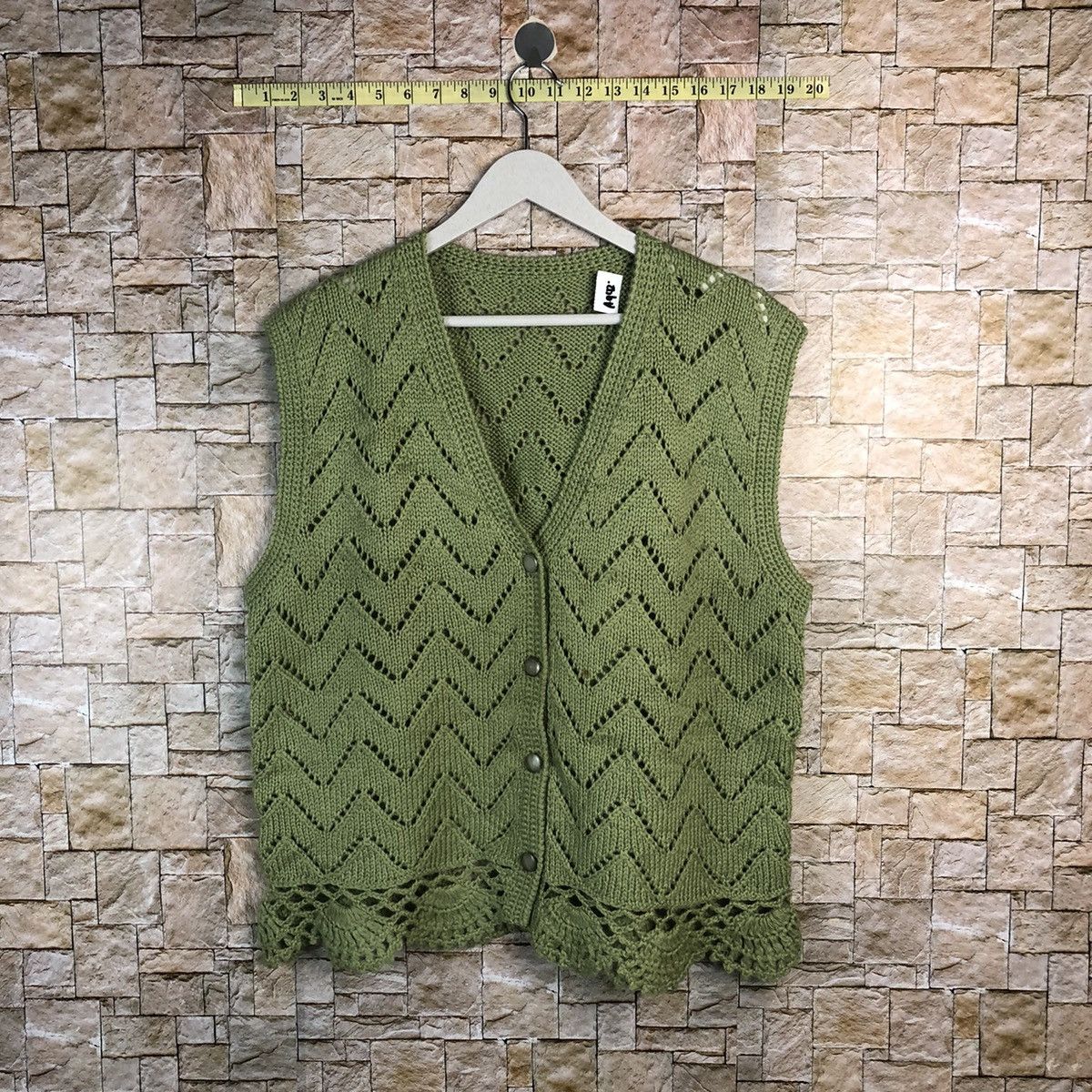 Homespun Knitwear × Japanese Brand × Vintage Japanese Brand Green Vest vintage crochet #A942 Size M / US 6-8 / IT 42-44 - 1 Thumbnail