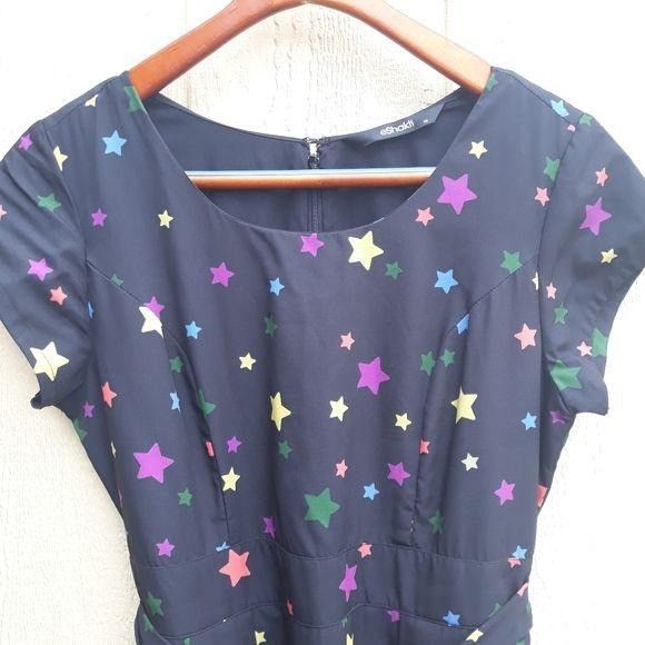 Other Eshaki Rainbow Star Modest Midi Tie Waist Dress Sz 10 Novelt Size L / US 10 / IT 46 - 4 Thumbnail
