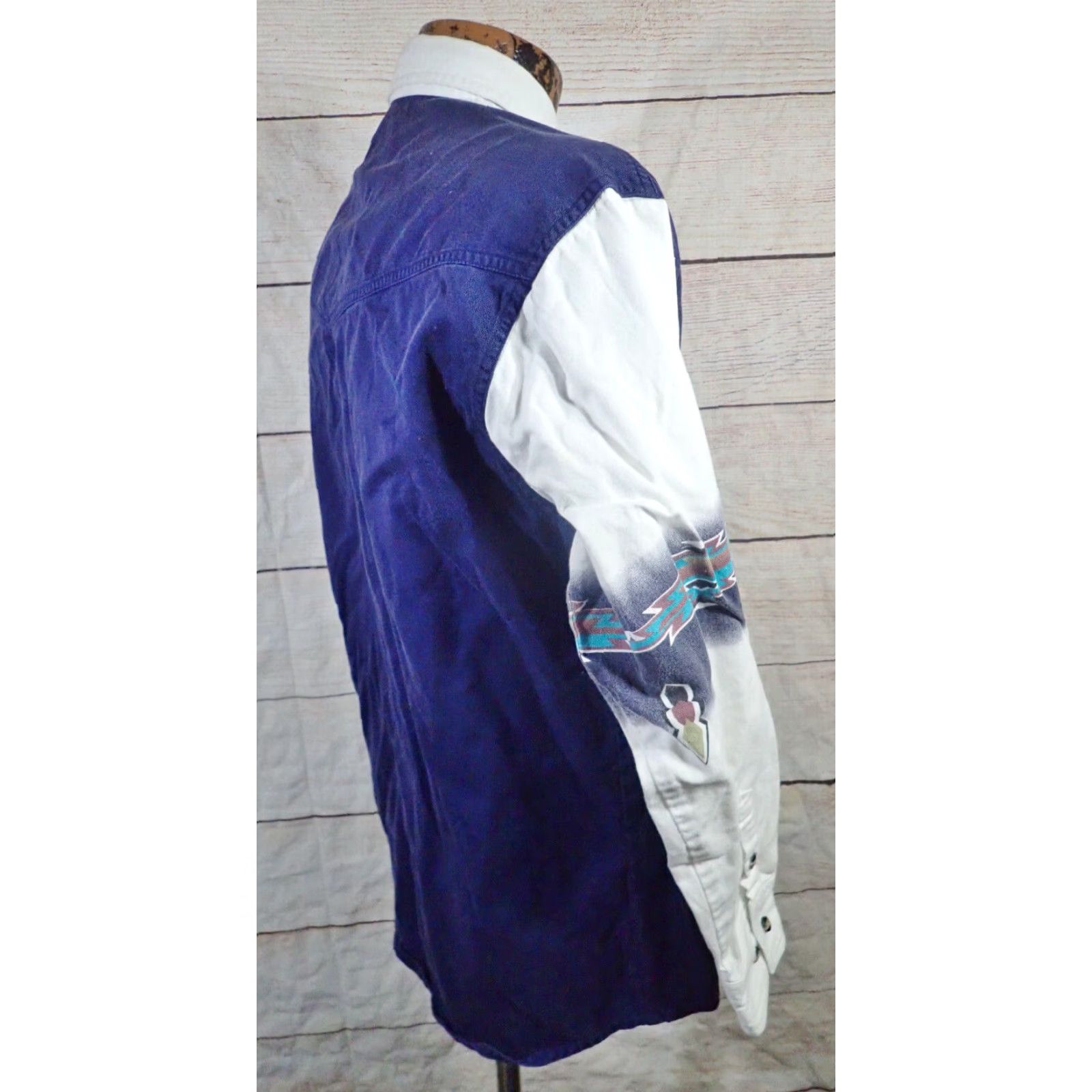 Express VINTAGE Express Rider Men's Western Shirt Blue Button Down Embroidered Aztec Southwest Design Size US M / EU 48-50 / 2 - 3 Thumbnail