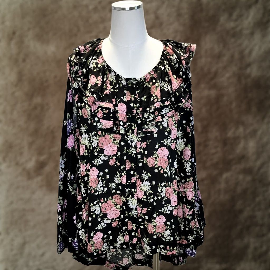 Free People FREE PEOPLE Loretta Floral Printed Tunic Blouse Bell Sleeve Oversized Small Womens Blouse Floral Bohemian Shirt - Short Description: N/A Size S / US 4 / IT 40 - 1 Thumbnail