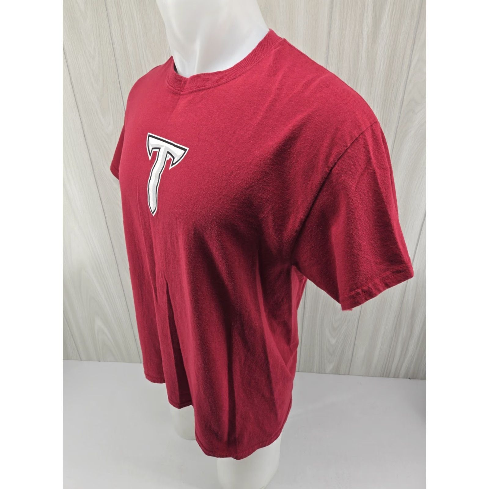 Gildan Troy University Trojans Red T Shirt Size Large Mens Simple Script Tee Short Sleeve Cotton Size US L / EU 52-54 / 3 - 5 Thumbnail