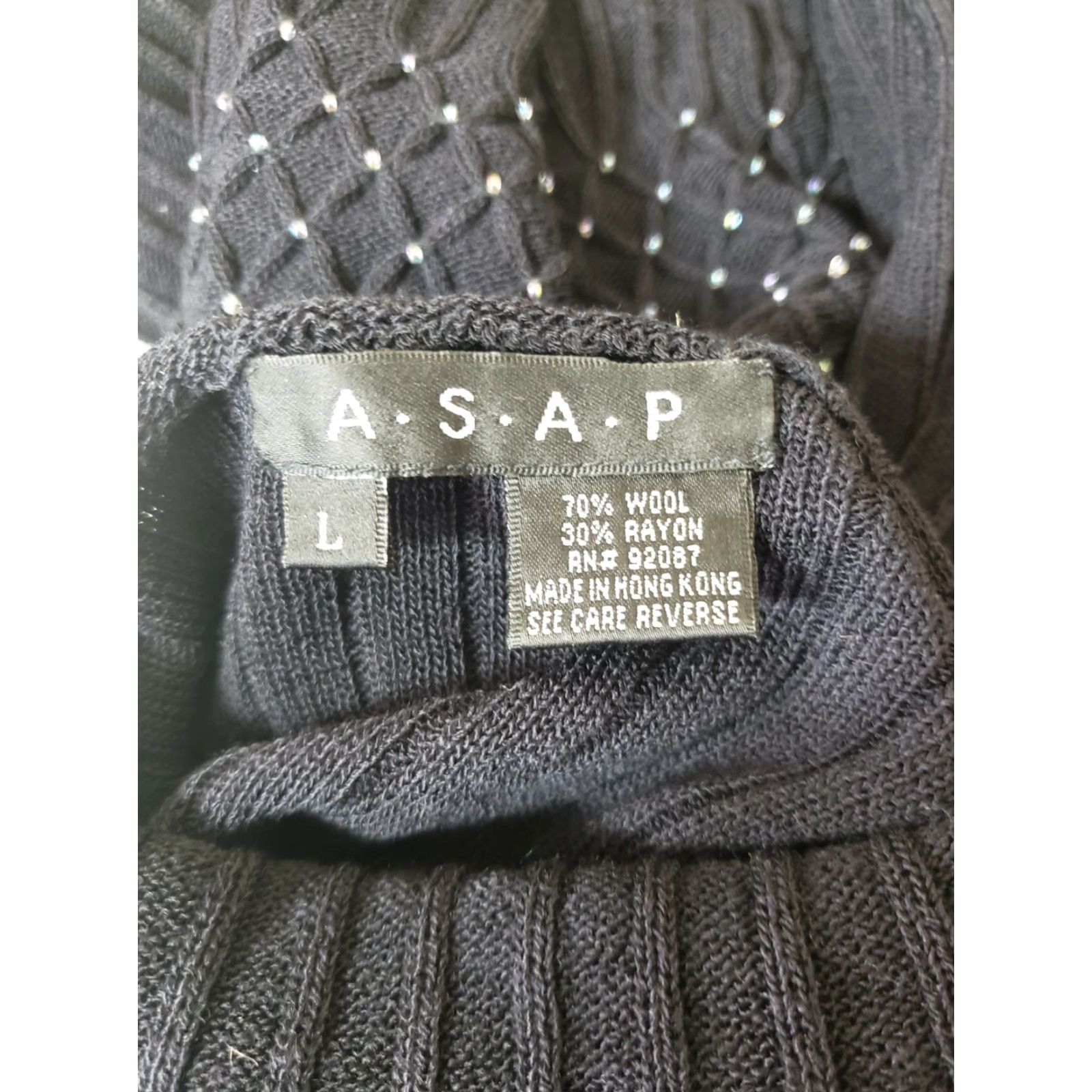 Vintage VINTAGE A.S.A.P Wool Beaded Ribbed Turtleneck Sweater-Size L Shirt Adult Large Black Beaded Ribbed Turtleneck Sweater 90s Mens Size L / US 10 / IT 46 - 5 Thumbnail