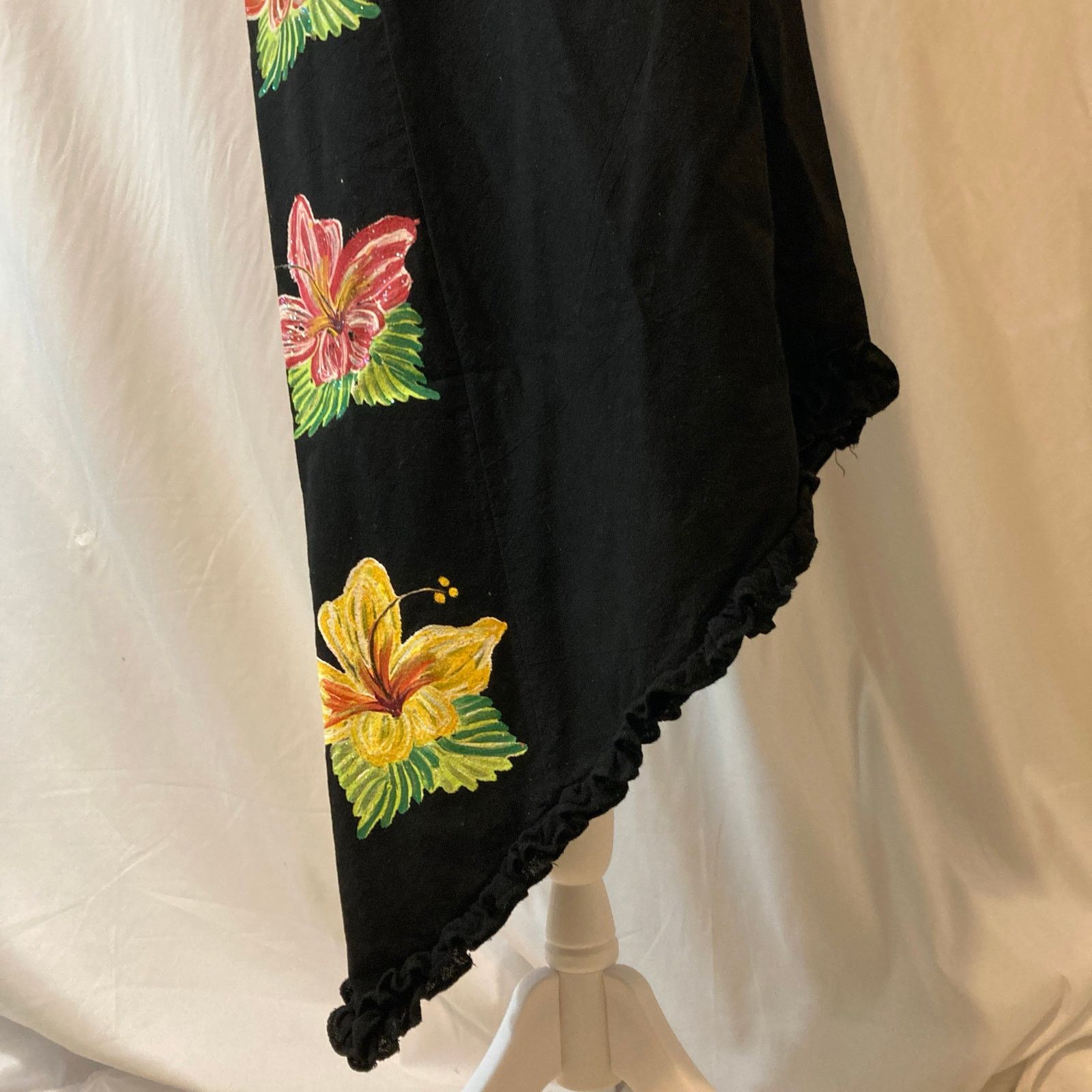 Other Mexico Handpaint Black Floral Ruffle One Shoulder Midi Dress Size S / US 4 / IT 40 - 5 Thumbnail