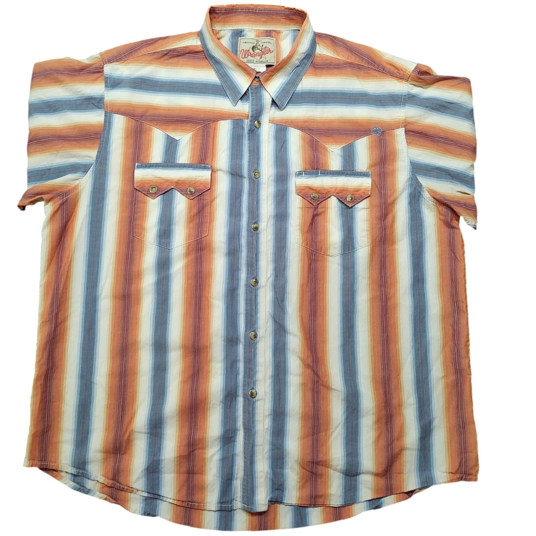 Wrangler Wrangler Mens XL Orange White Blue Sawtooth Striped Pearl Snap Western Cowboy Size US XL / EU 56 / 4 - 2 Thumbnail