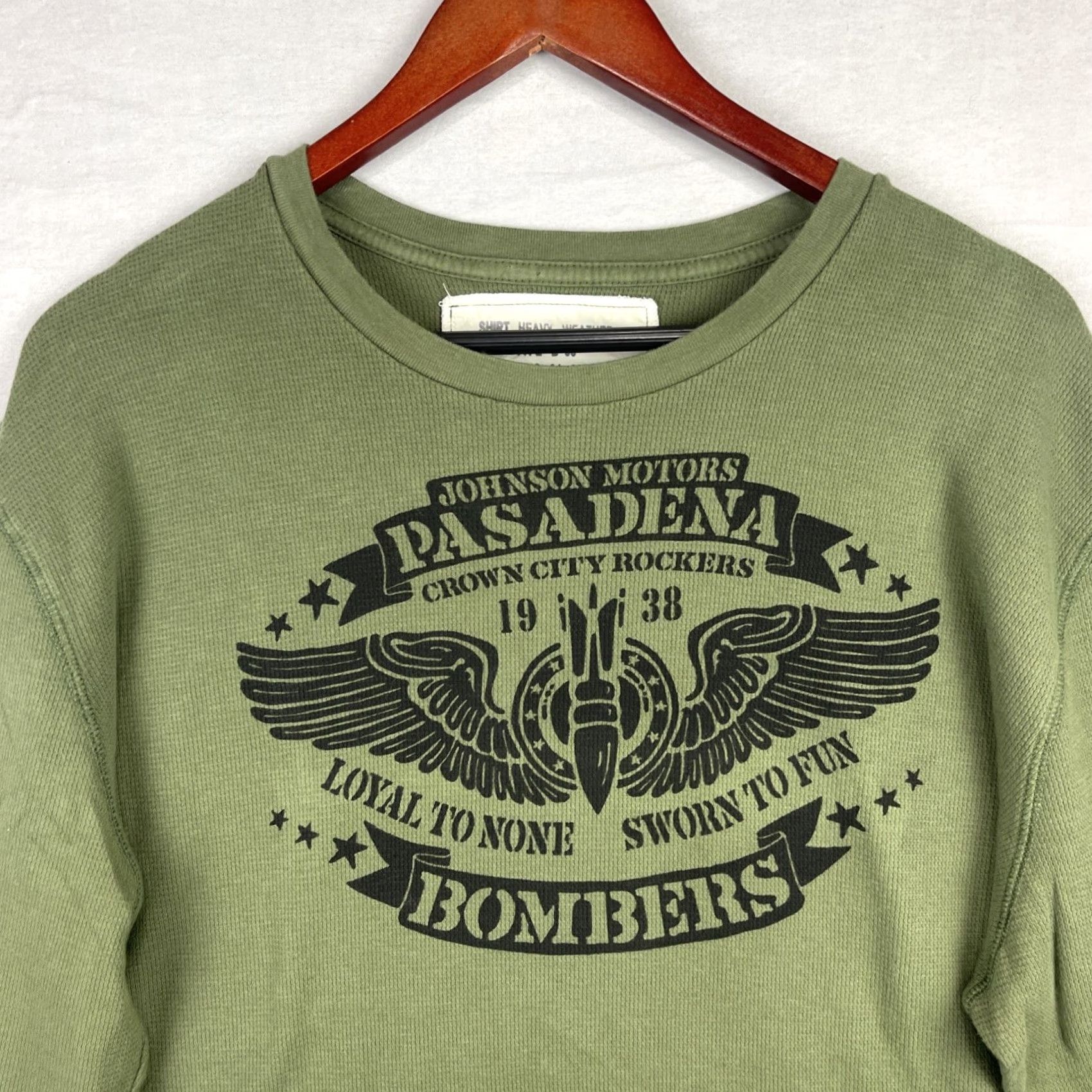 Vintage Johnson Motors Shirt Mens 2XL Green Long Sleeve Thermal Made In USA Bombers Knit Size US XXL / EU 58 / 5 - 3 Thumbnail