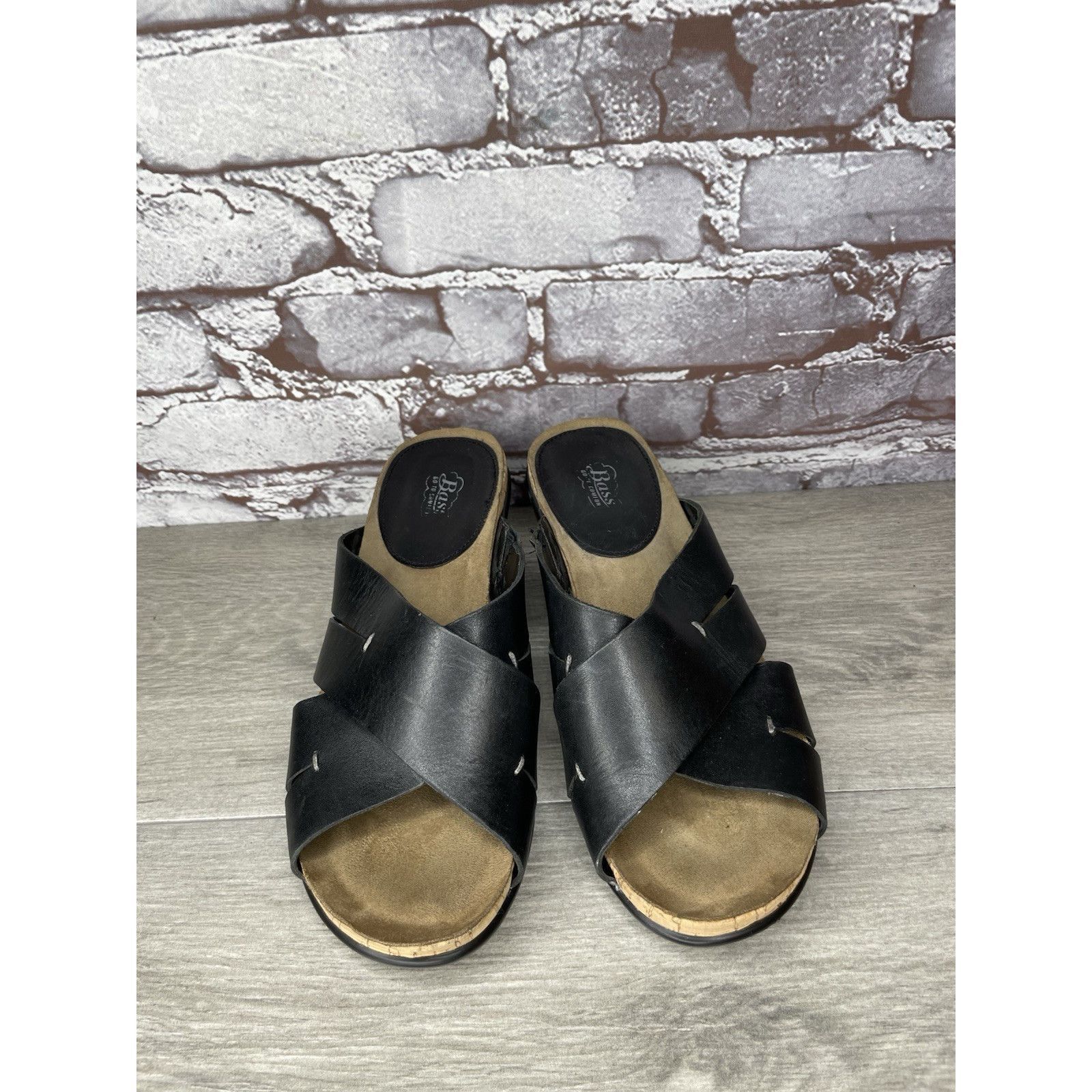Bass G.H. Bass & Co. MaryAnn Black Leather Wedge Slip On Sandals Size US 8 / IT 38 - 13 Thumbnail
