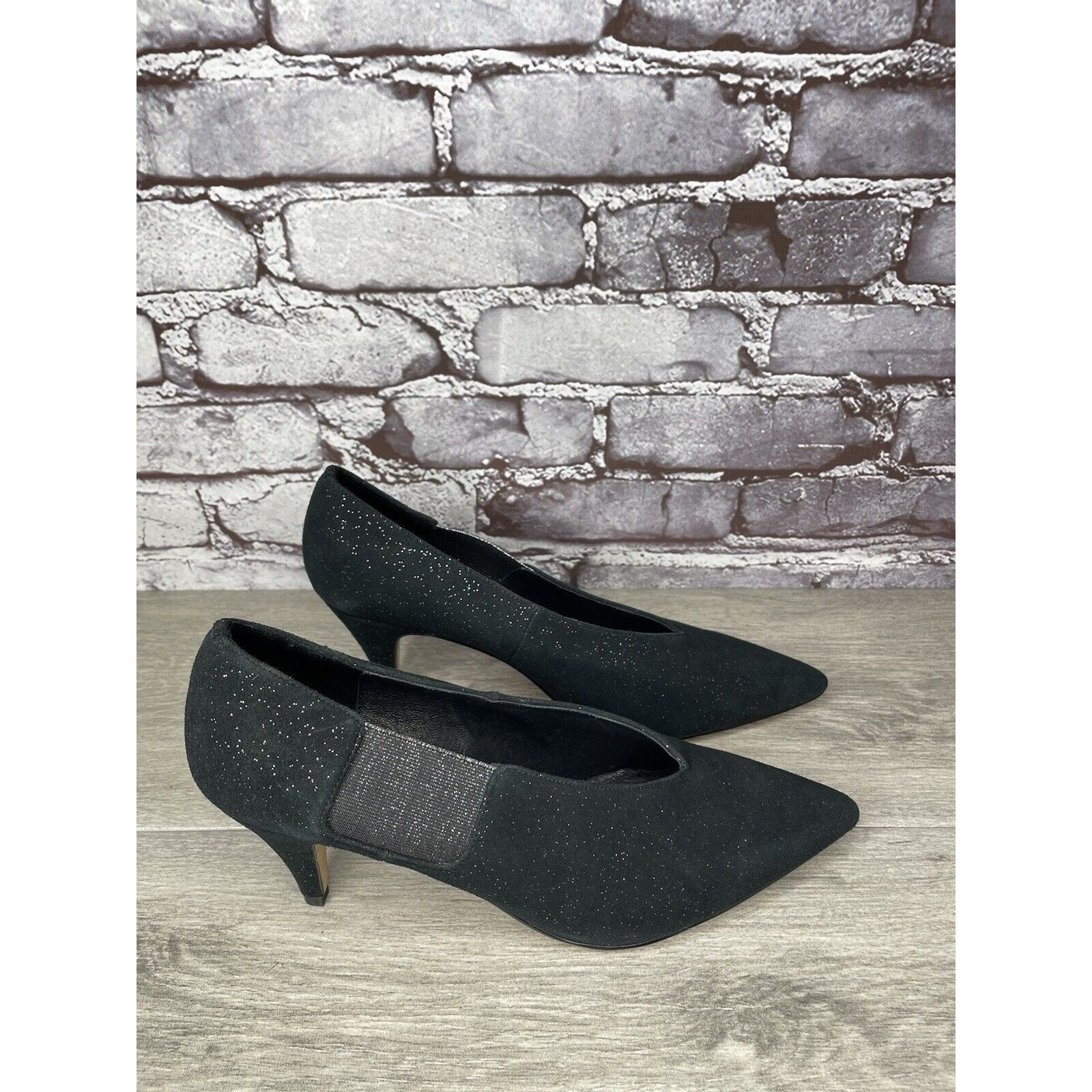 Free People Free People Black Suede Glitter Slip On Pointed Toe Heels Wo Size US 8.5 / IT 38.5 - 3 Thumbnail