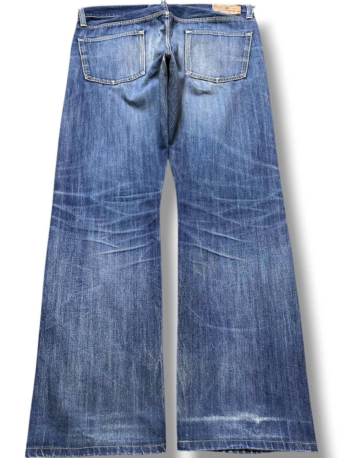 Japanese Brand Vintage Back Number Faded Whiskers Distressed Denim Size US 37 - 5 Thumbnail