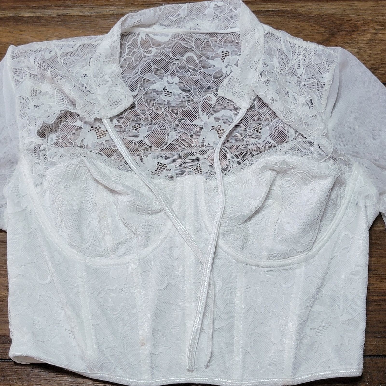 Shein Shein LS White Lace Bustier Top - Size Large Size ONE SIZE - 2 Thumbnail