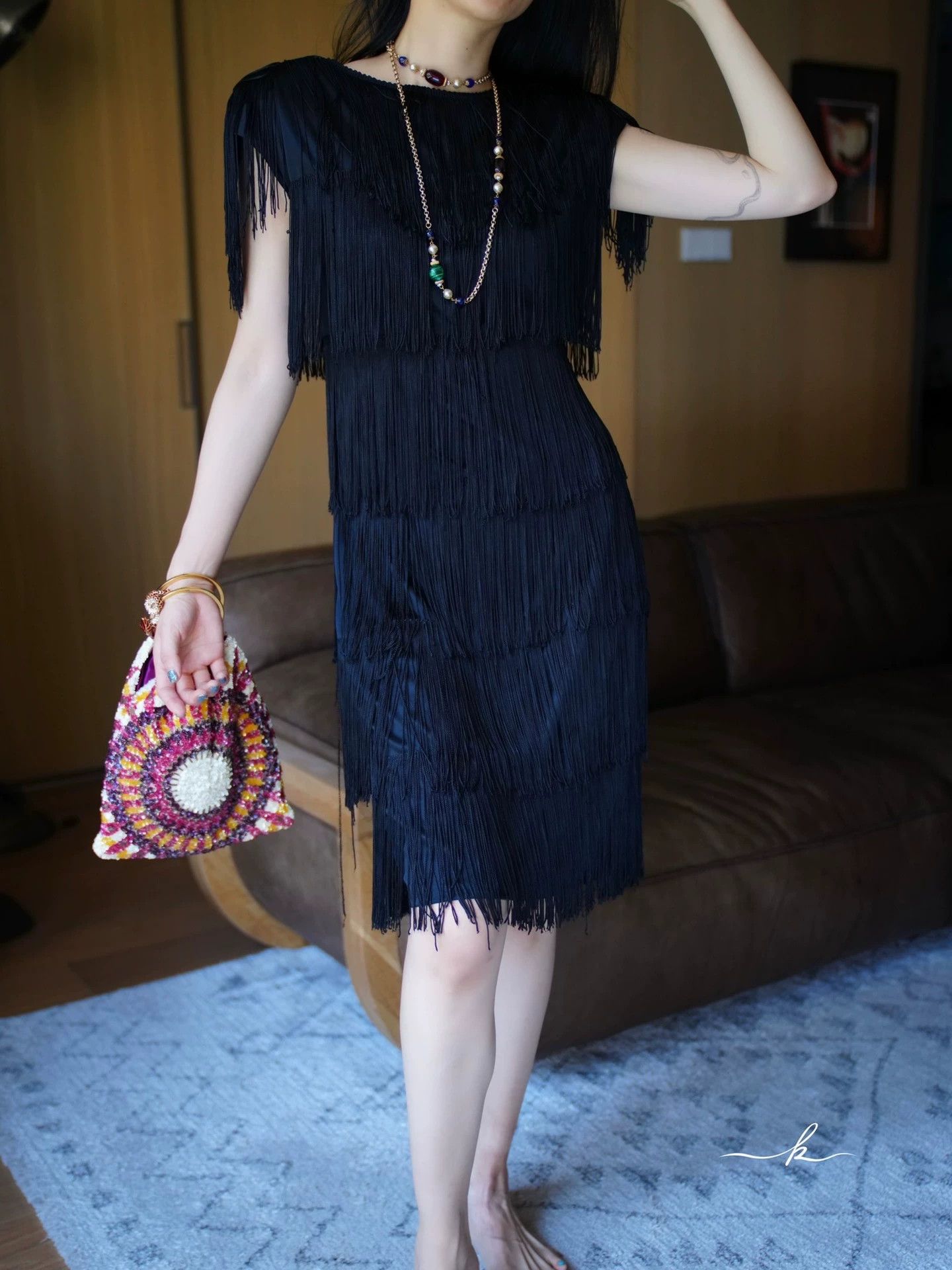 Vintage Vintage USA Black Flapper Tassel Dress S/M Size S / US 4 / IT 40 - 2 Thumbnail