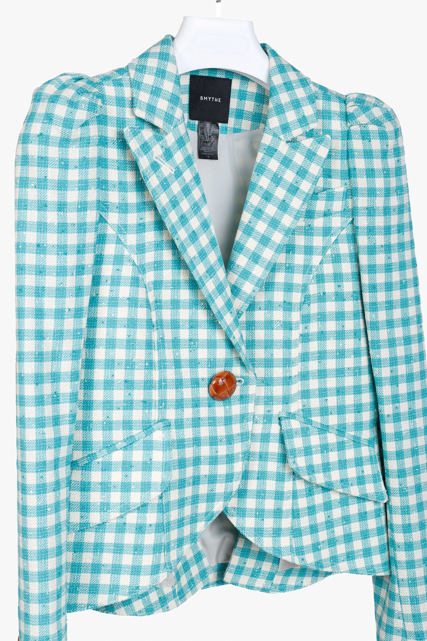 SMYTHE Smythe SS/22 Aqua Check Pouf Sleeve One Button Blazer Size S / US 4 / IT 40 - 3 Thumbnail