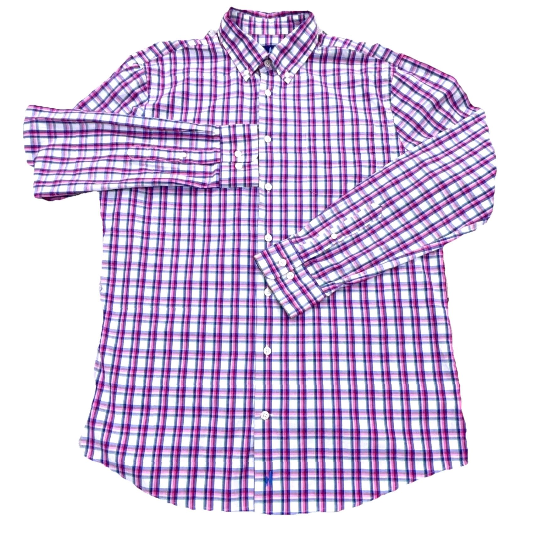 johnnie-O johnnie-O Shirt Men Medium Pink Plaid Button Up Dress Preppy Tartan Poplin Size 40R - 2 Thumbnail