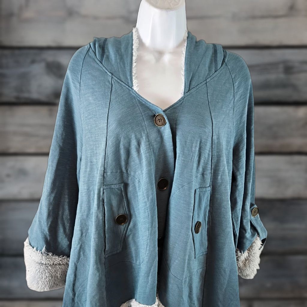 Vintage XCVI Womens Hooded Button Up Jacket Sweatshirt Sz Medium Blue Cotton Blend Size M / US 6-8 / IT 42-44 - 1 Thumbnail