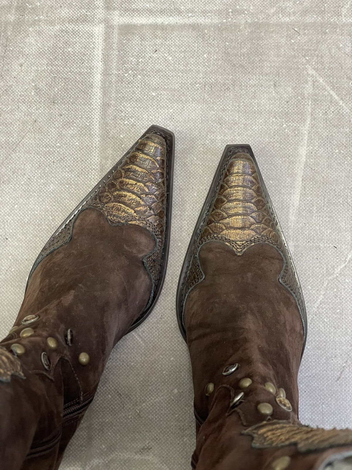 If Six Was Nine Western Style python snake Leather Cowboy Boots Studded 41 Size US 8 / EU 41 - 9 Thumbnail