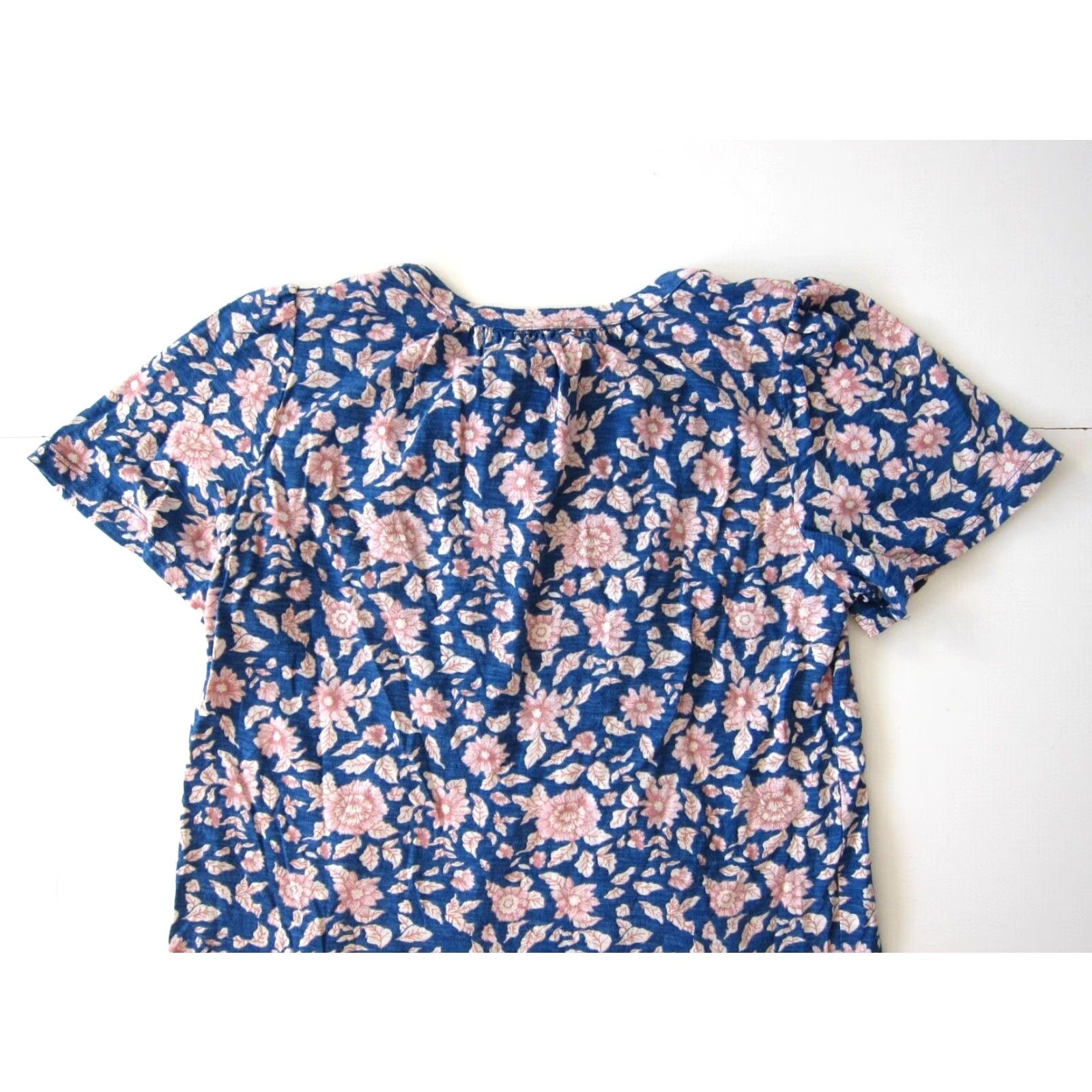 Lucky Brand Lucky Brand Blouse Short Sleeve Cotton Stretch Floral Blue Pink Peasant S/P Size S / US 4 / IT 40 - 5 Thumbnail