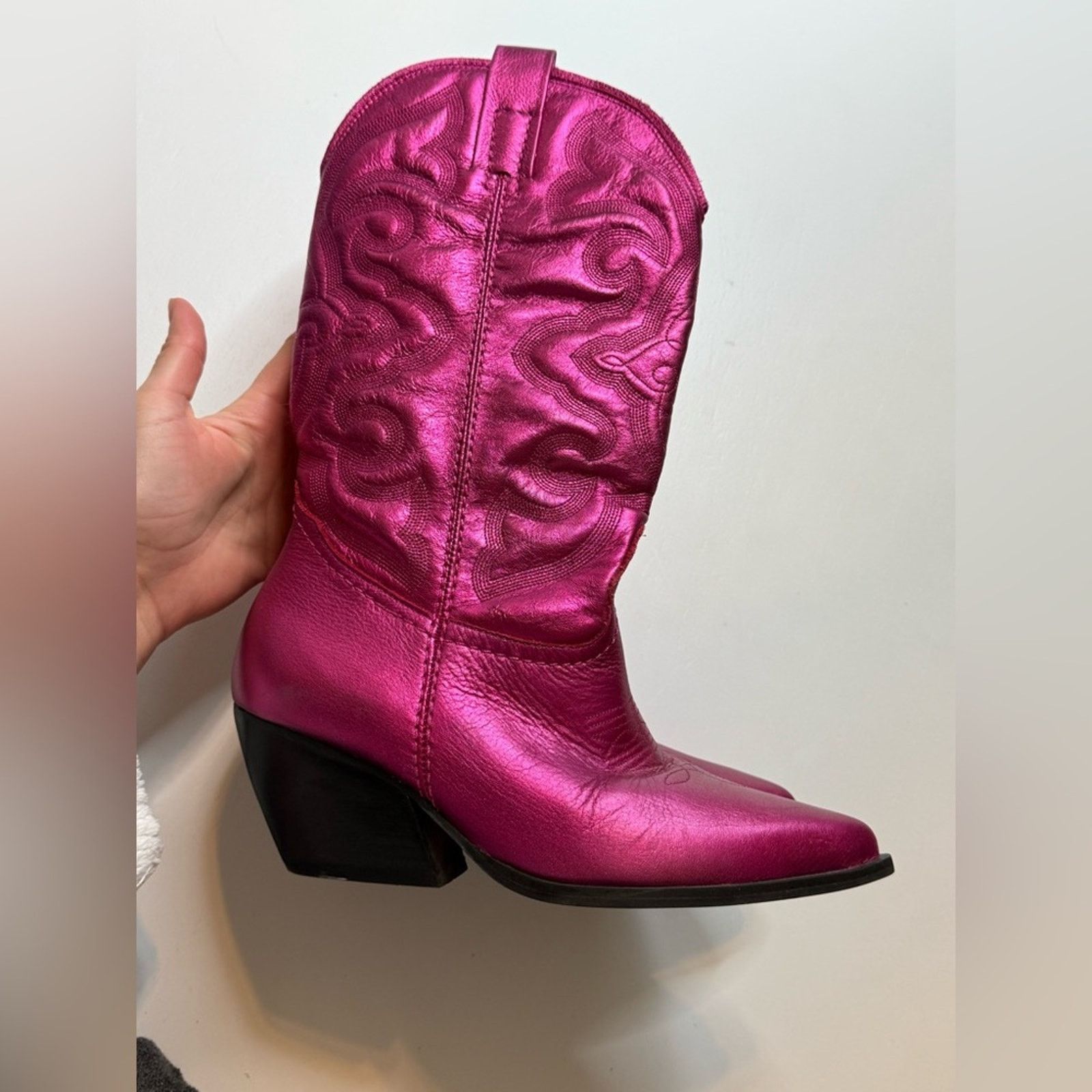 Steve Madden West Pink Metallic Cowgirl Boots Size US 6 / IT 36 - 15 Thumbnail