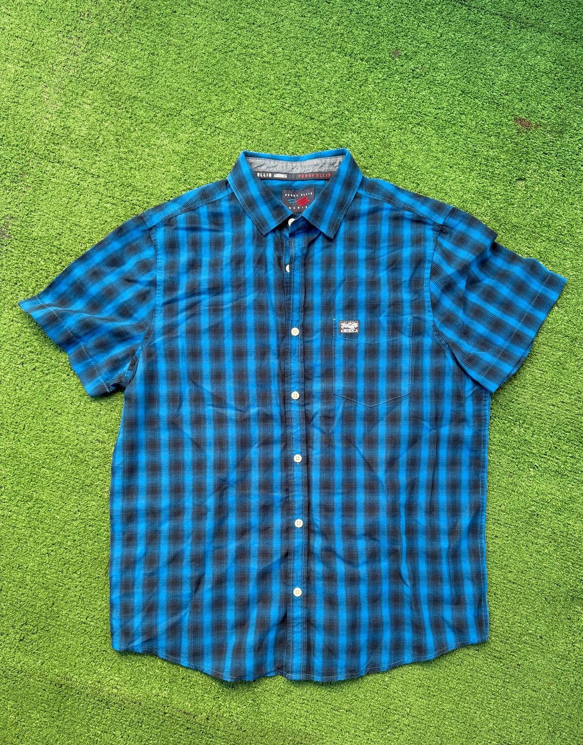Perry Ellis Perry Ellis Men’s L Short Sleeve Linen Cotton Stripe Shirt Size US L / EU 52-54 / 3 - 1 Thumbnail