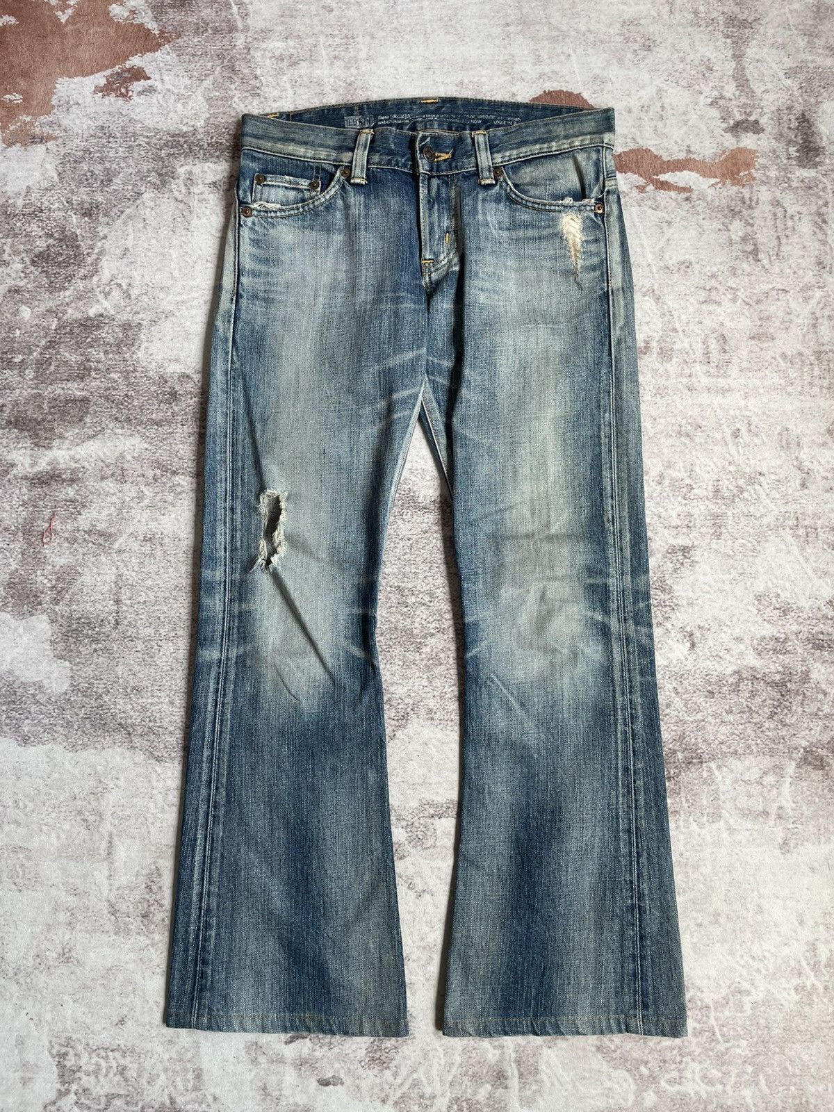 20471120 × Edwin × If Six Was Nine Vintage Thrashed Edwin 503 Flare Denim Pants Size US 31 - 1 Thumbnail