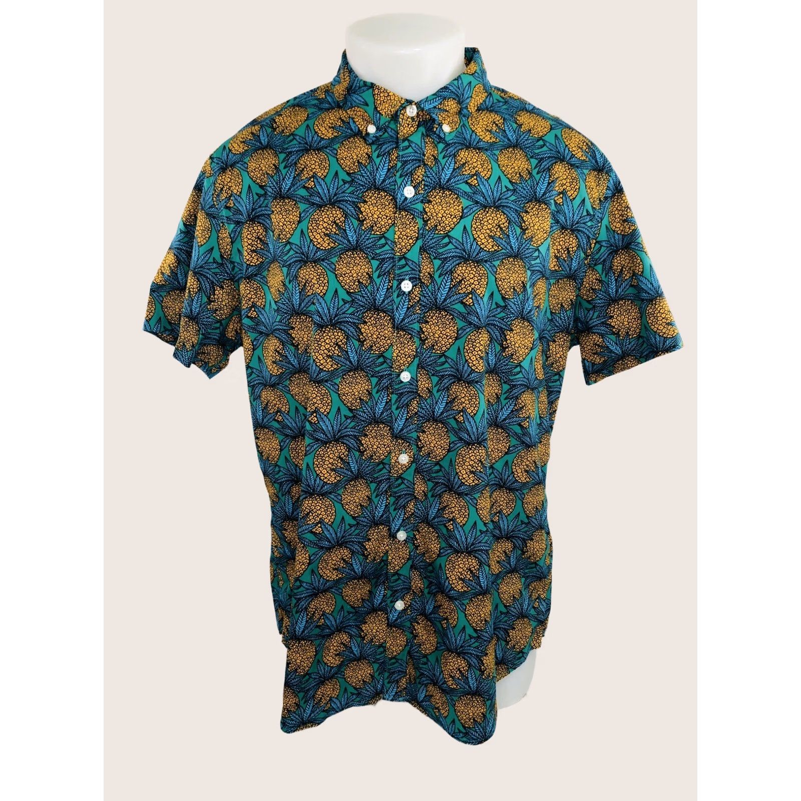 Bonobos BONOBOS PINEAPPLES ALL OVER Hawaiian Aloha Shirt Mens XL Slim Fit Button-Up Short Sleeve Green Blue Orange Size US XL / EU 56 / 4 - 1 Thumbnail