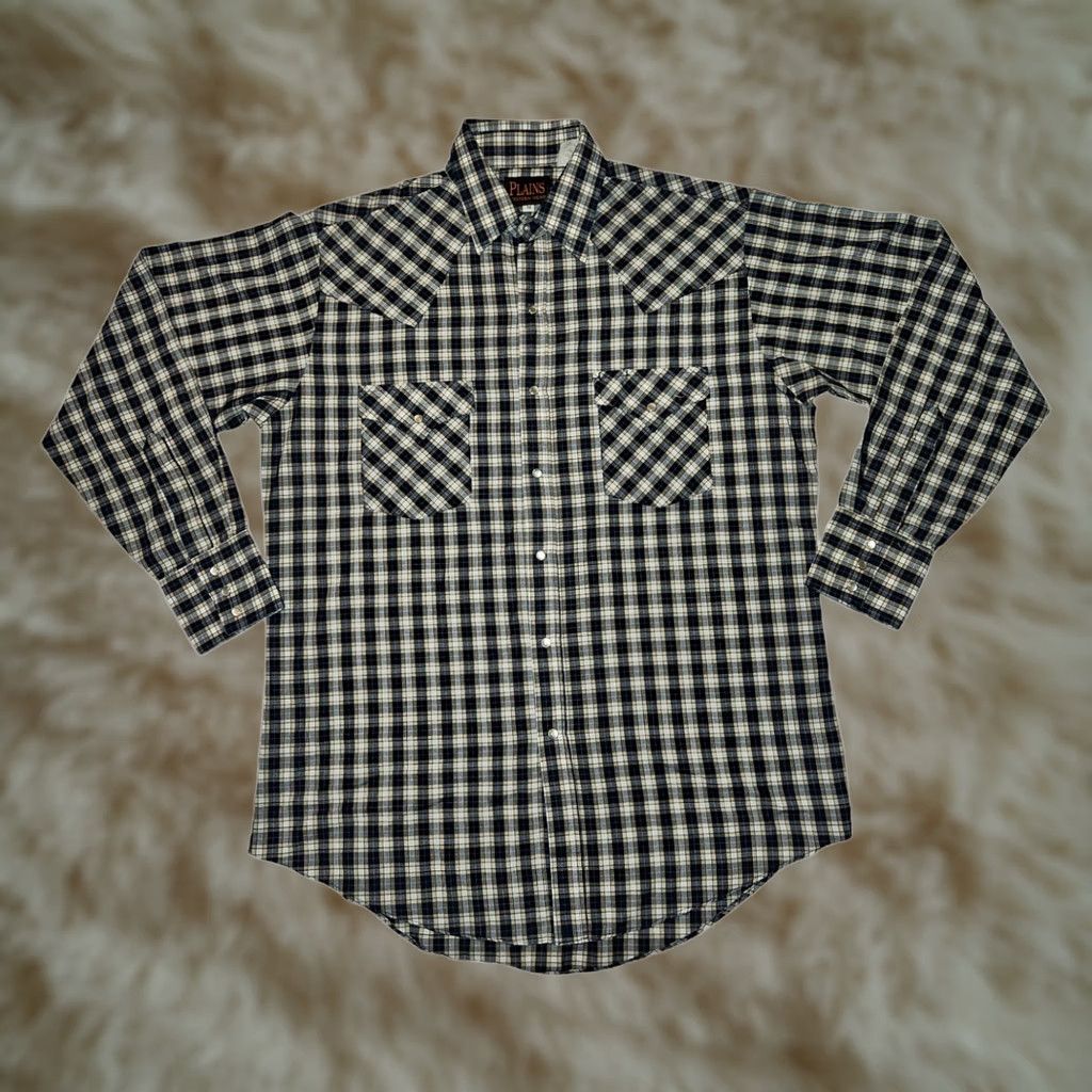 Vintage VINTAGE Plains Pearl Snap Shirt Long Sleeve Men's Medium Blue Check Western Size US M / EU 48-50 / 2 - 1 Thumbnail