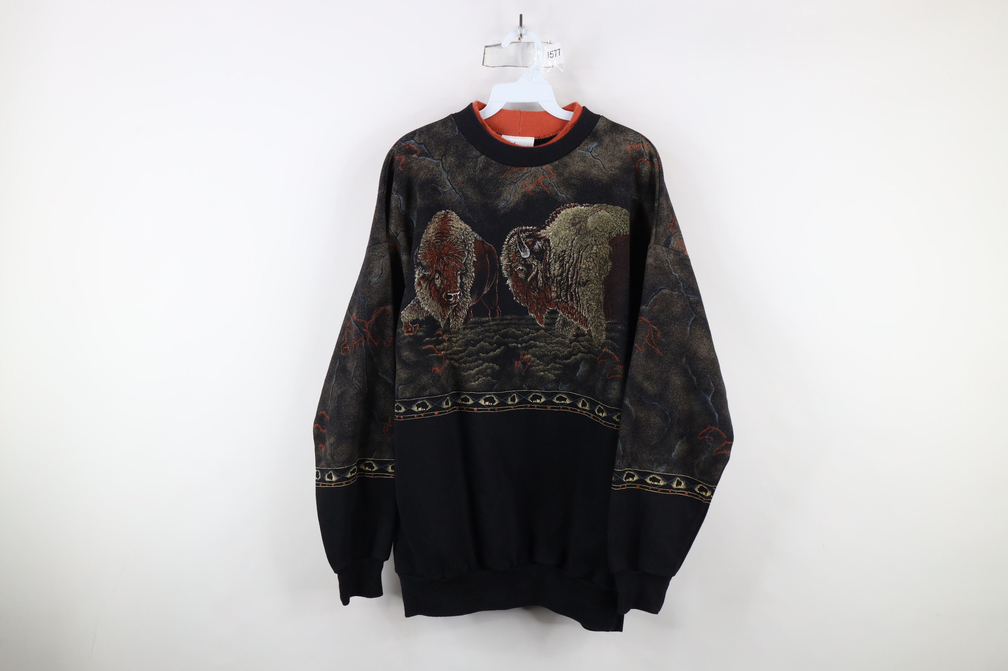 Vintage Vintage 90s Streetwear Print Bison Nature Sweatshirt USA Size US L / EU 52-54 / 3 - 1 Thumbnail