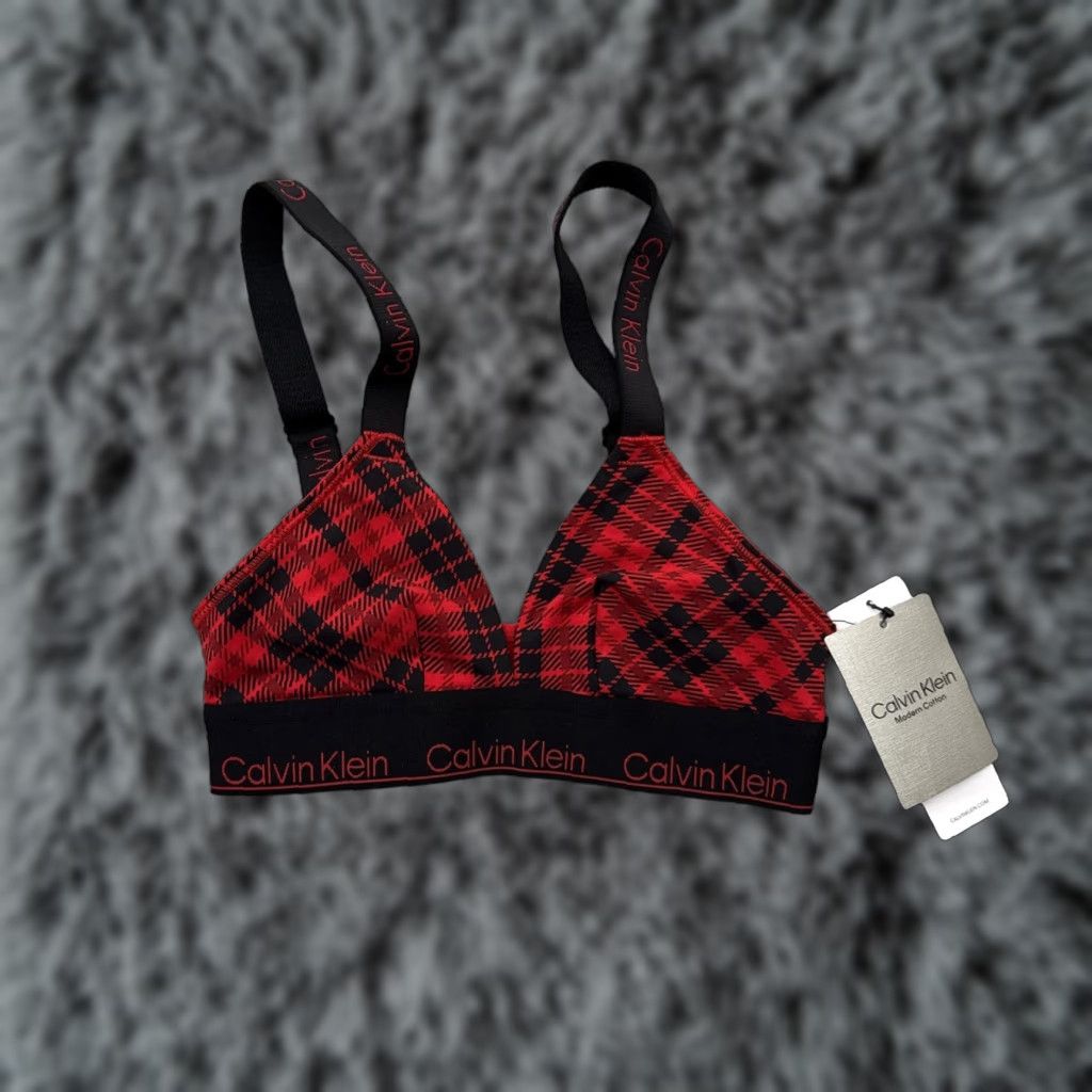 Calvin Klein Calvin Klein Bralette Womens XS Coquette Argyle Check Triangle Retro Y2K Cotton Blend Multicolor Logo Adjustable Strap XS Womens Size ONE SIZE - 1 Thumbnail