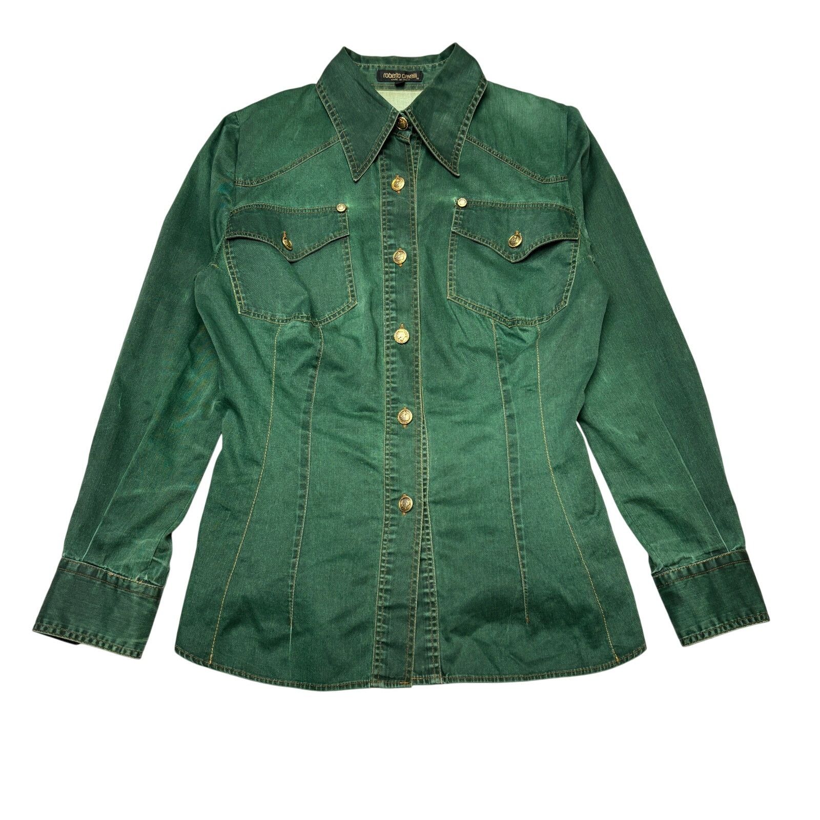 Roberto Cavalli Vintage Roberto Cavalli Fitted Button Up Shirt Women's Small Size S / US 4 / IT 40 - 1 Thumbnail
