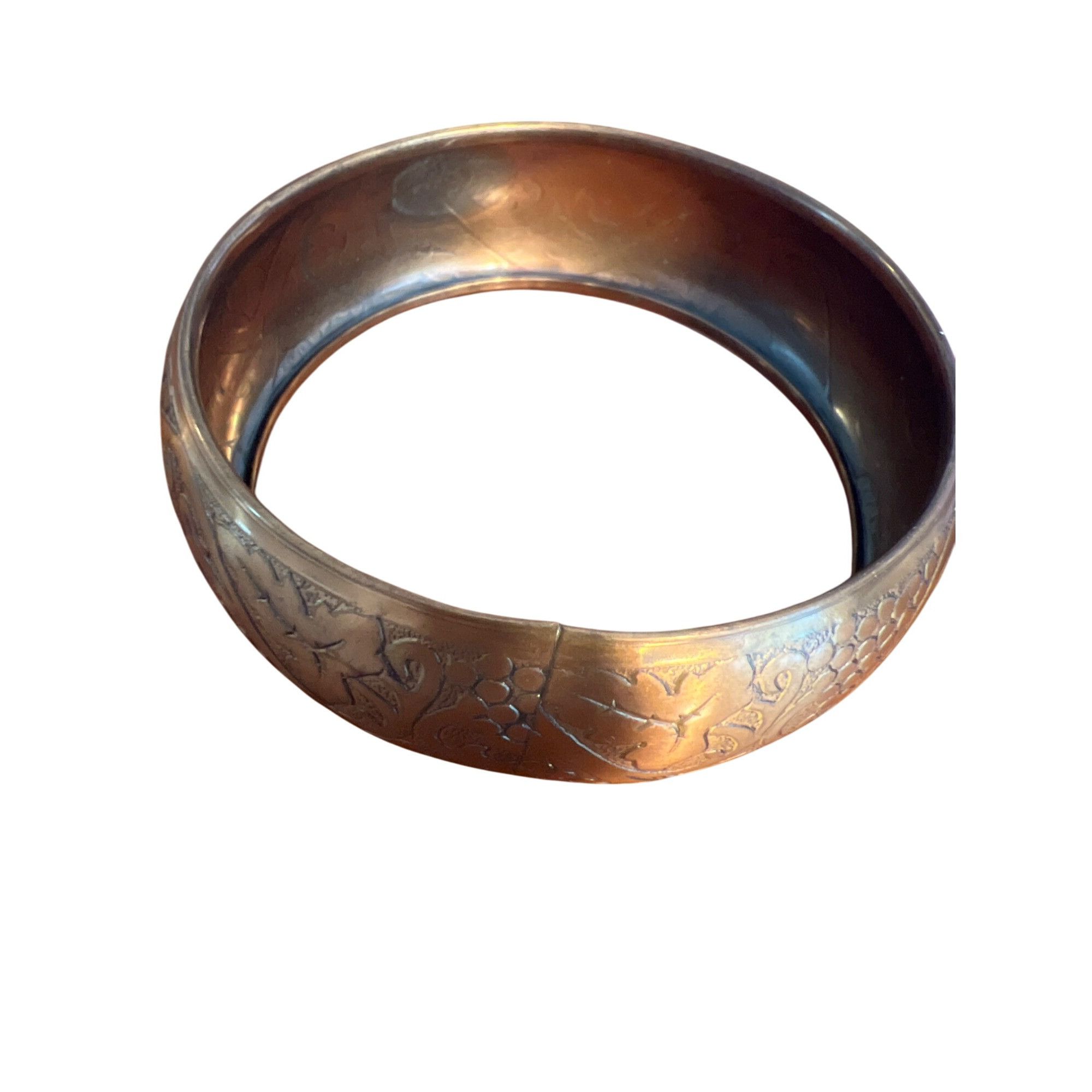 Other Vintage Brass Embossed Grape Vine Artisan Bangle Bracelet 1" Size ONE SIZE - 4 Thumbnail