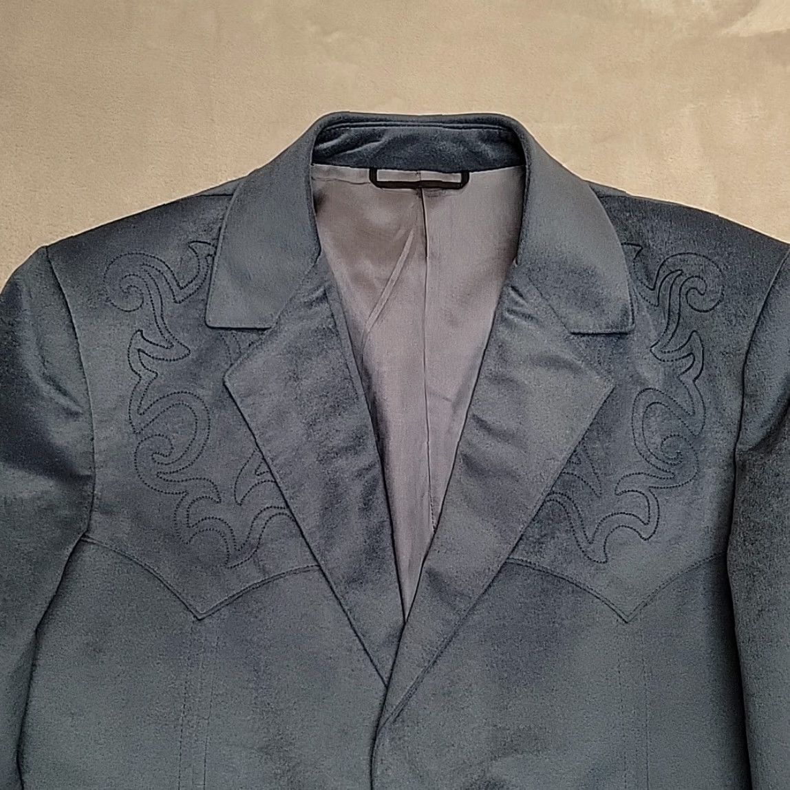 Vintage VINTAGE Phoenix Western Apparel Blazer Mens 44R Blue Faux Suede Soft Western Sport Coat Size 44R - 4 Thumbnail