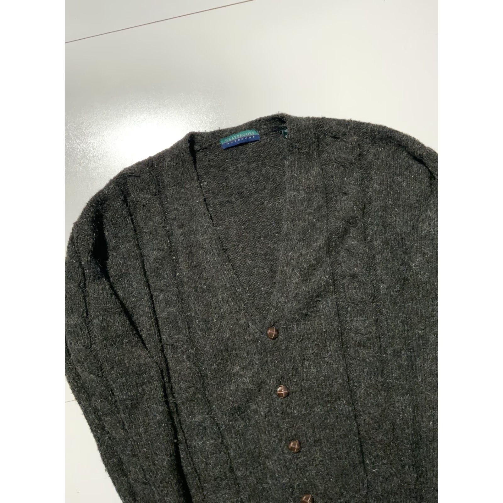 Vintage VINTAGE Claybrooke Outdoors Wool Blend Shaggy Cableknit Cardigan Cobain Sweater LG Shirt Men Mens Outdoors Size US L / EU 52-54 / 3 - 3 Thumbnail