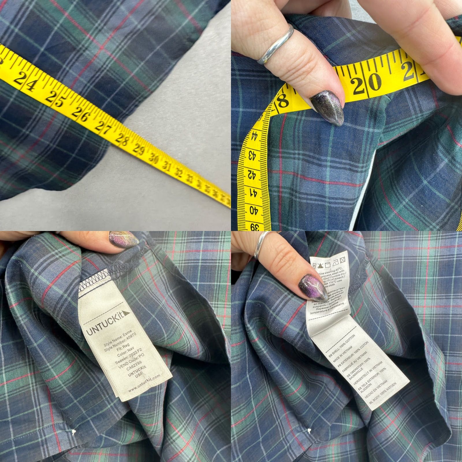 UNTUCKit UNTUCKit Esme Shirt Womens 6 Blue Blackwatch Plaid Button Quiet Luxury For Her Tie? Size M / US 6-8 / IT 42-44 - 8 Thumbnail