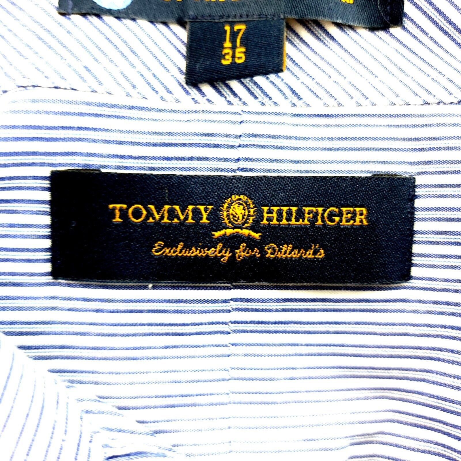 Tommy Hilfiger Tommy Hilfiger Blue Striped Collared Dress Shirt Cotton 17 3 Size US XL / EU 56 / 4 - 5 Thumbnail