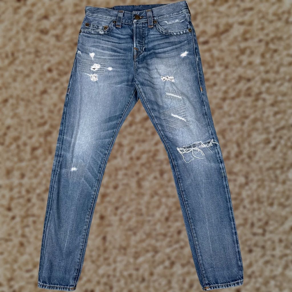 True Religion True Religion Jeans Mens 30x31 Blue Denim Logan Relaxed Taper Distressed Cotton Jeans Mens Blue Denim 90s Rock City Logo True Religion Logan Boy? Size US 30 / EU 46 - 1 Thumbnail