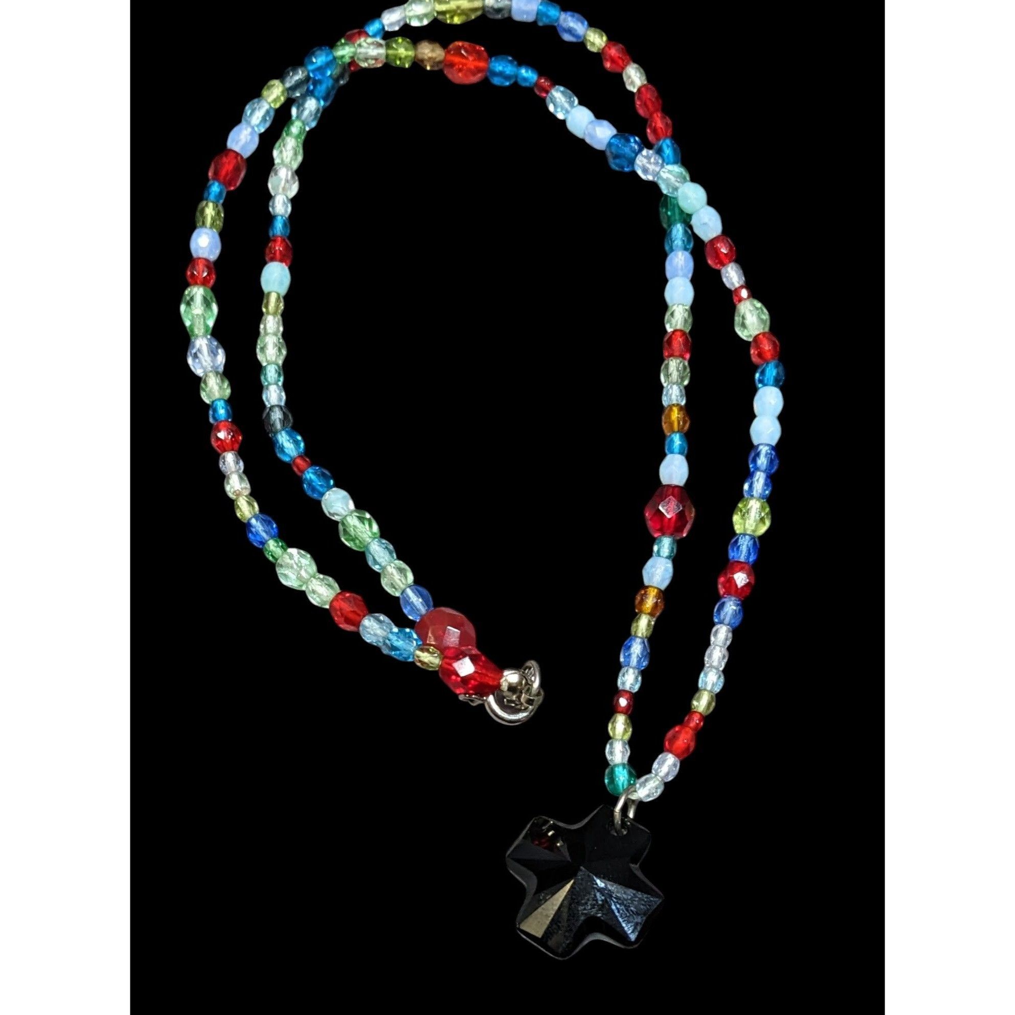 Handmade Handmade Rainbow Glass Beaded Cross Necklace Size ONE SIZE - 1 Thumbnail
