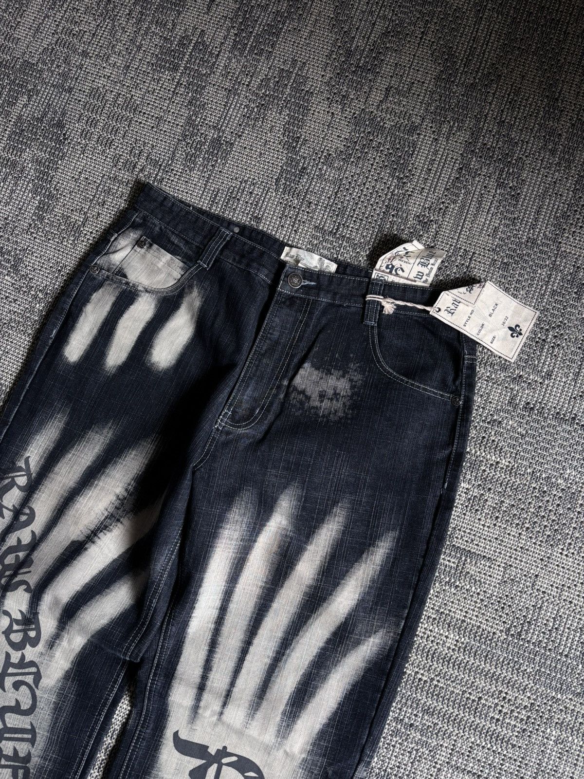 Other Y2K Raw Blue Vintage Wide Leg Jeans Hand Graphic Faded Black Size US 36 / EU 52 - 4 Thumbnail