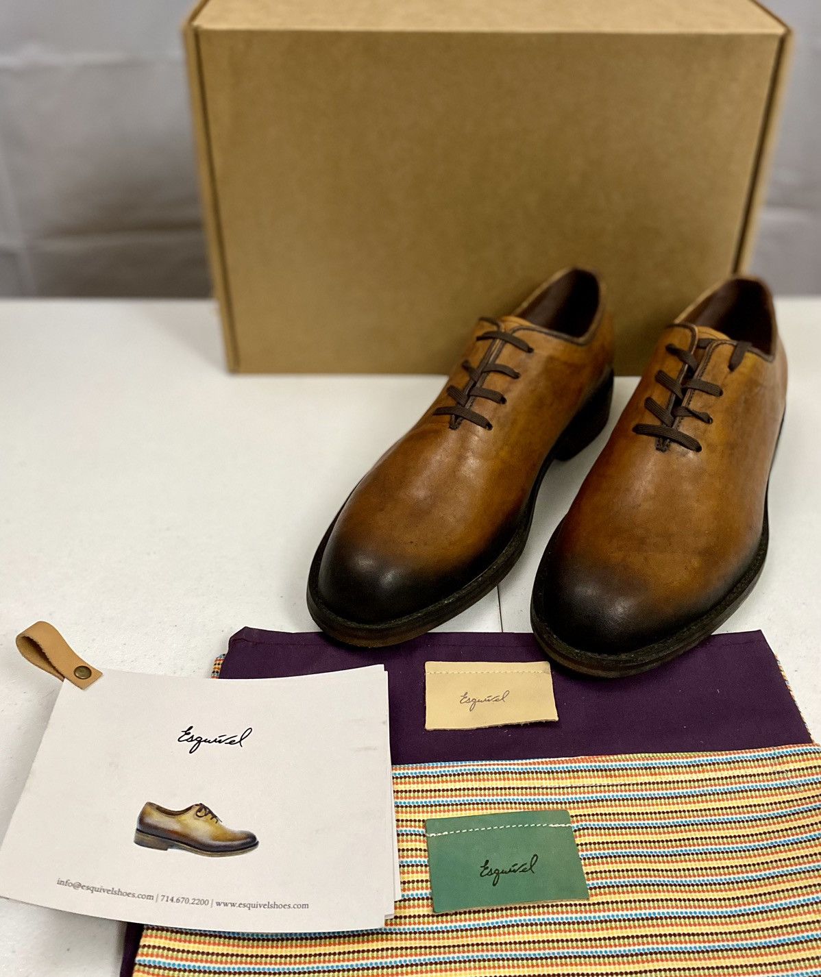 Esquivel 🇺🇸 Cognac Hand Burnish Harrison Wholecut Lace-Up NEW