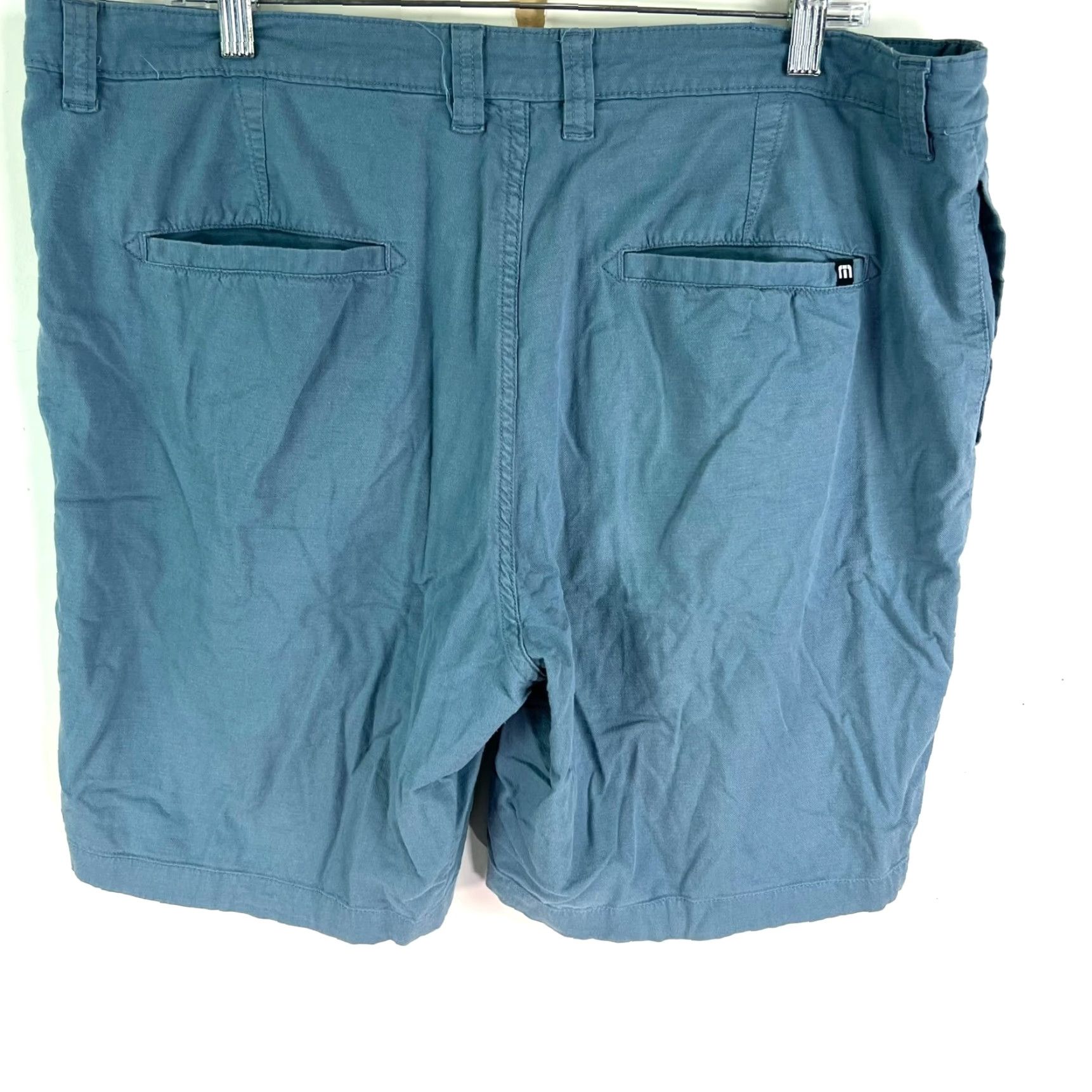TravisMathew Travis Mathews Chinos Shorts Mens 38 Blue 9in Inseam Regular Fit Pocket Zipper Button Logo Flat Front Size US 38 / EU 54 - 3 Thumbnail